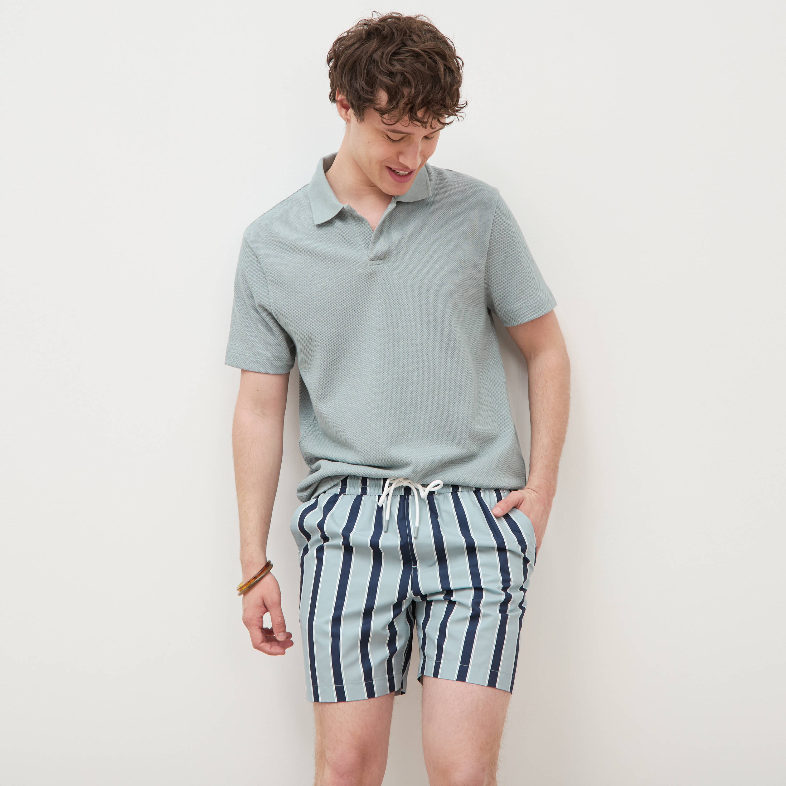 Maillot de bain ray&eacute; doubl&eacute; bleu gris homme