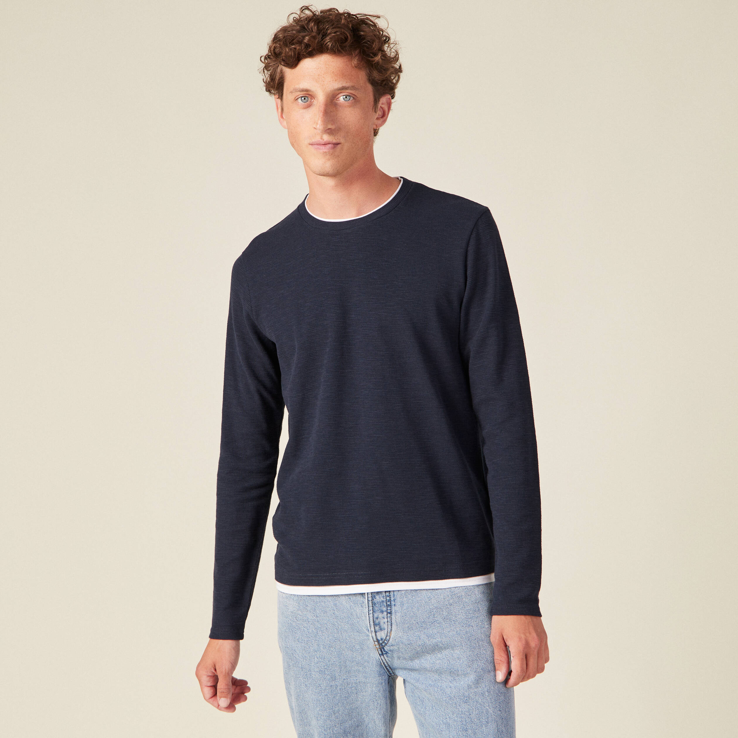 T-shirt manches longues bleu marine homme