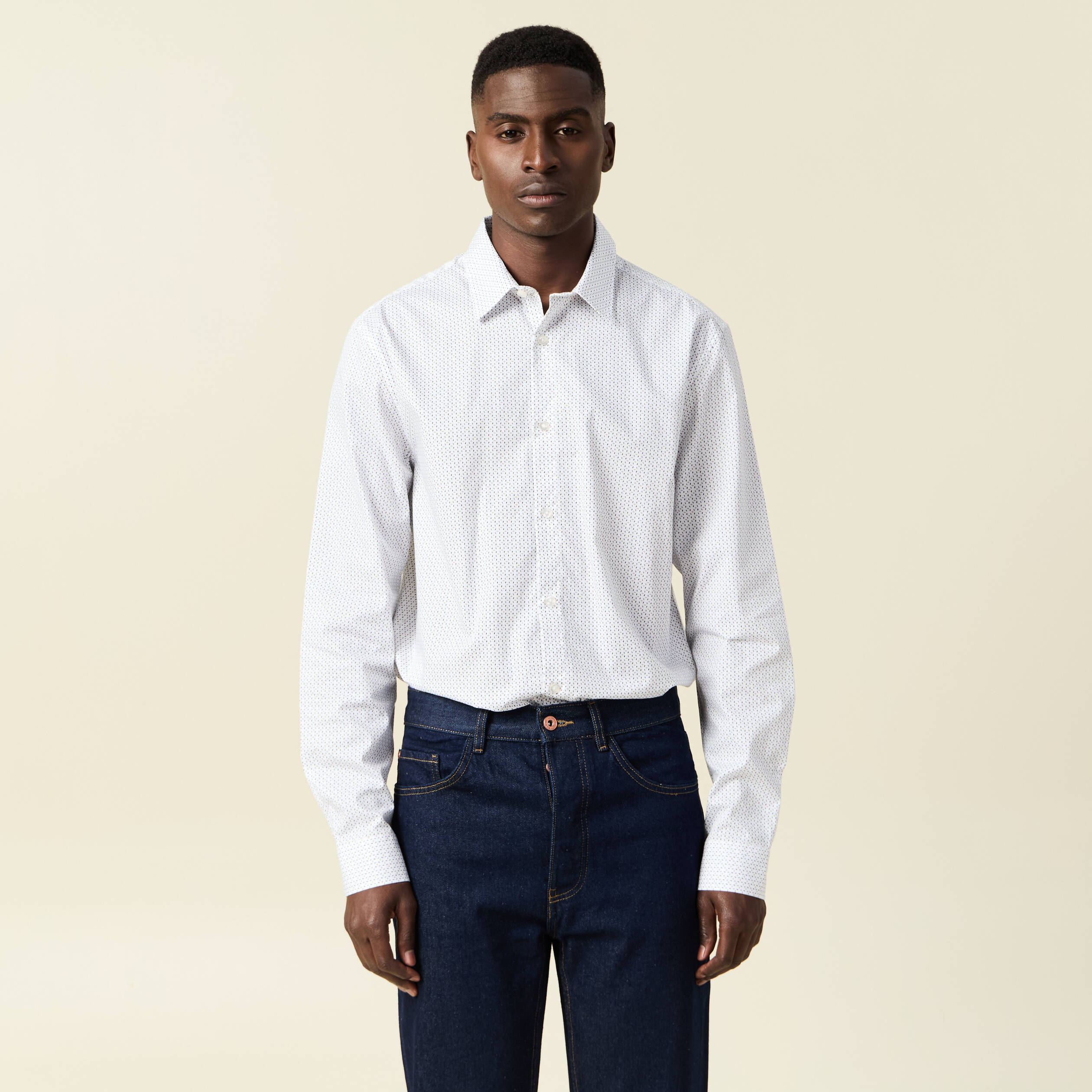 Chemise en coton manches longues blanc homme