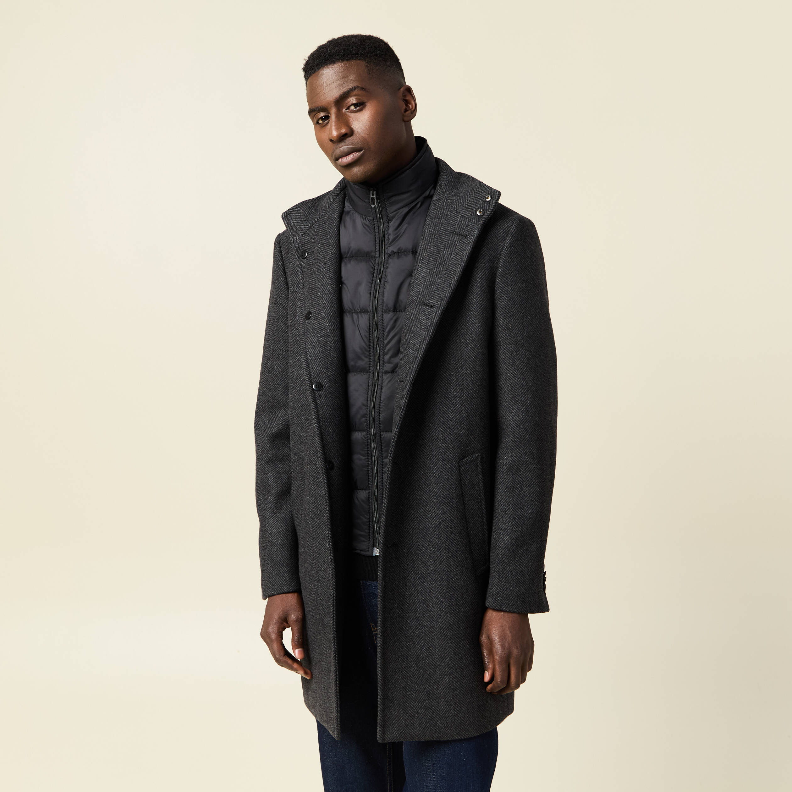 Outerwear Bonobo Manteau Homme Manteau Ajusté Boutonné Gris Foncé