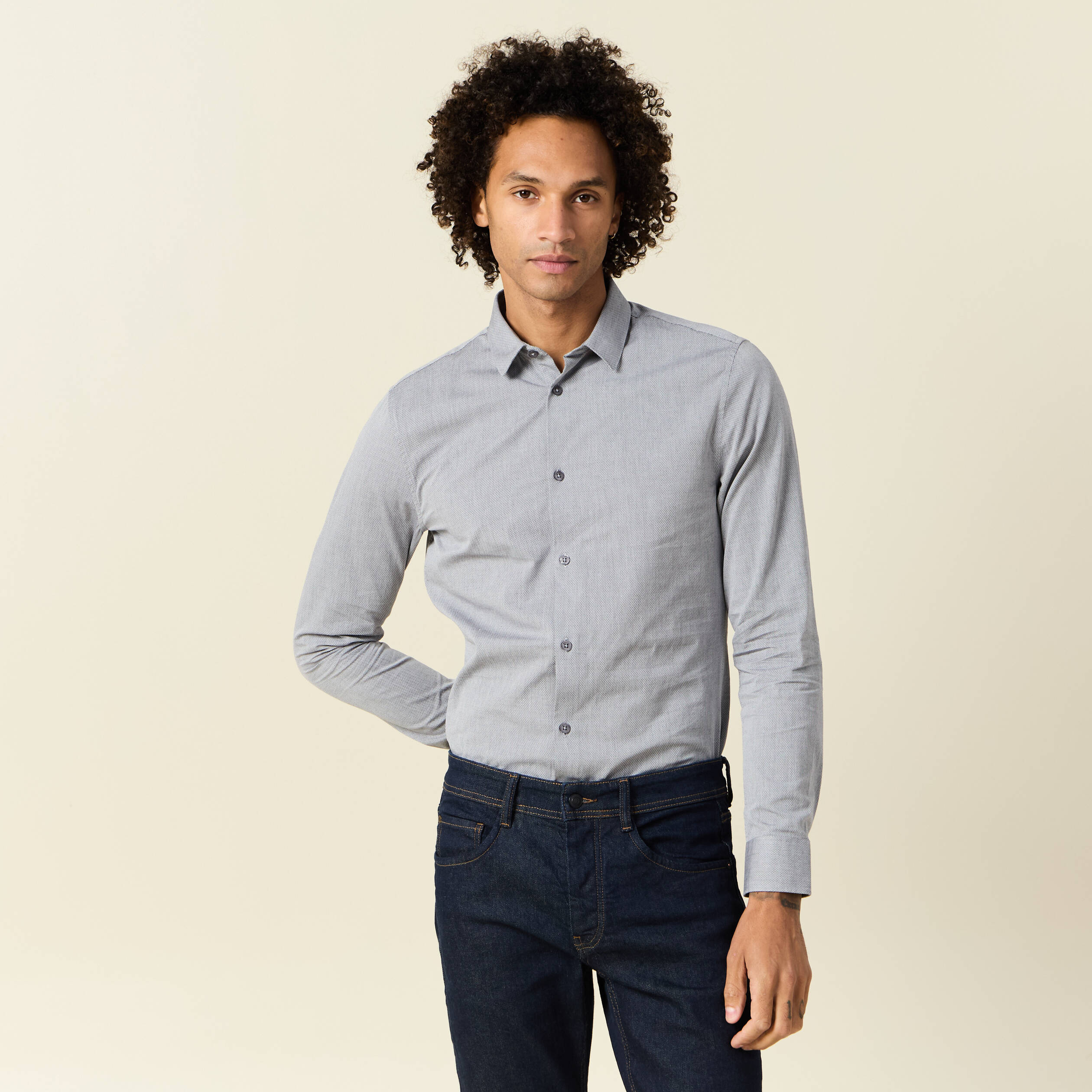 Chemise manches longues gris homme