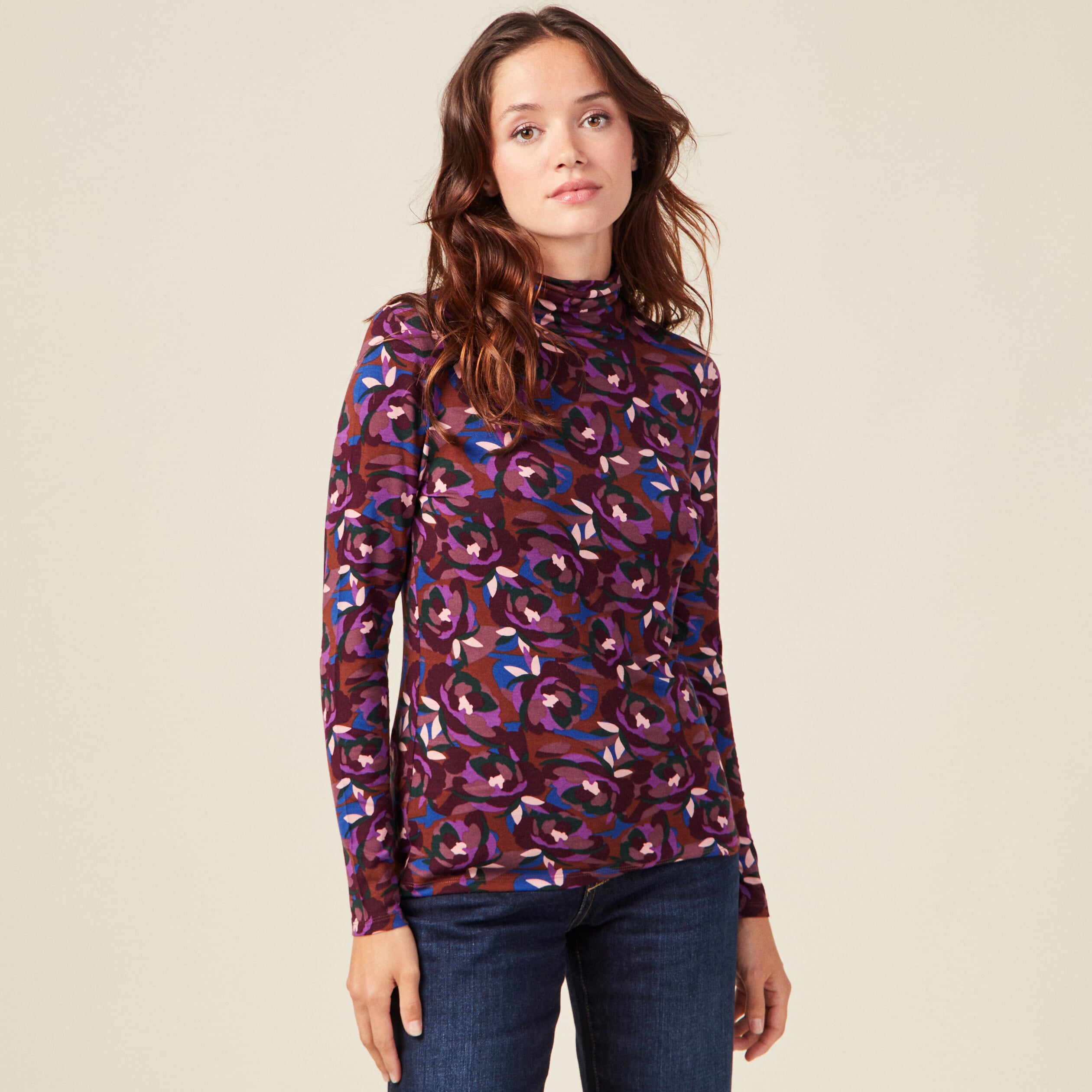 T-shirt manches longues marron femme