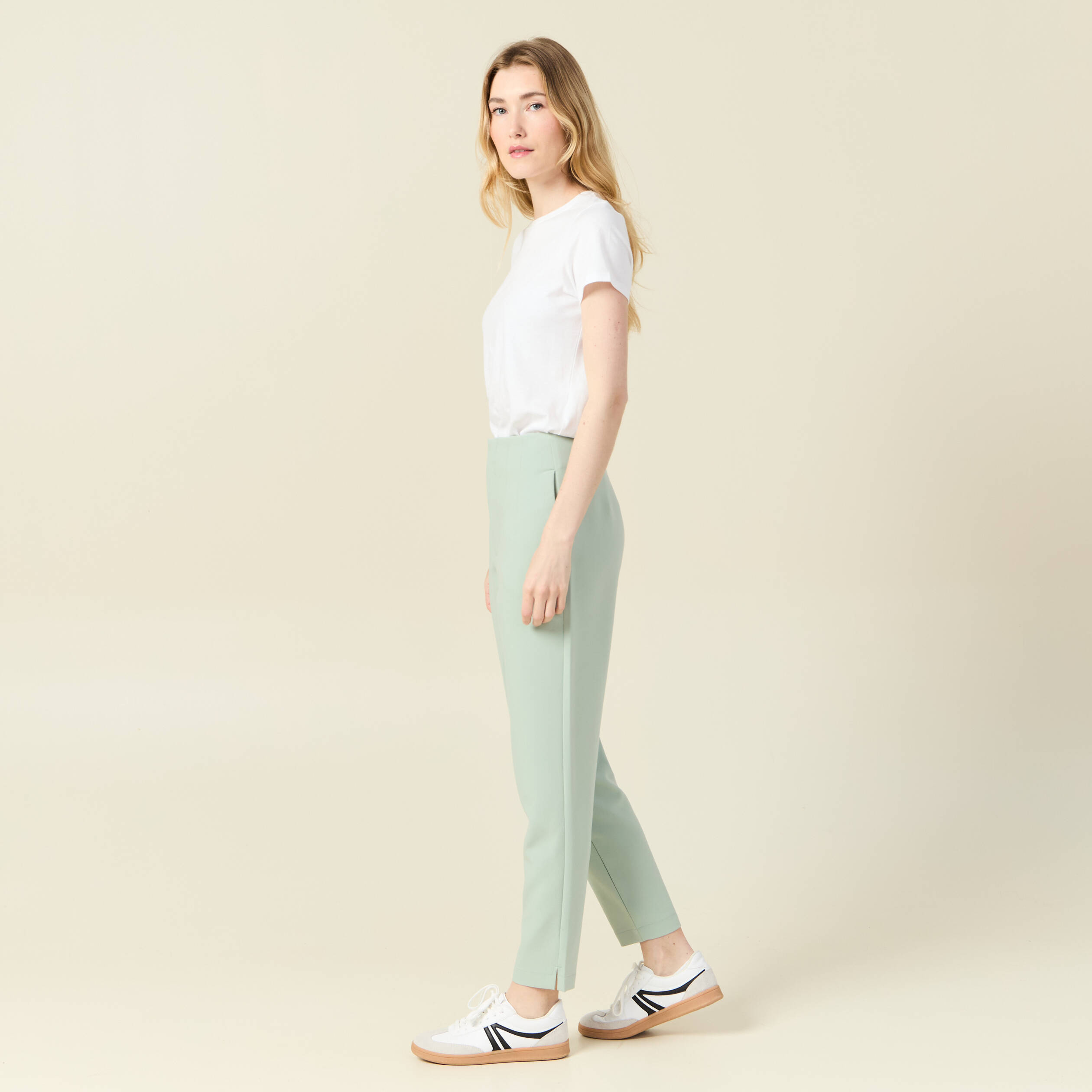 Pantalon cigarette vert olive femme