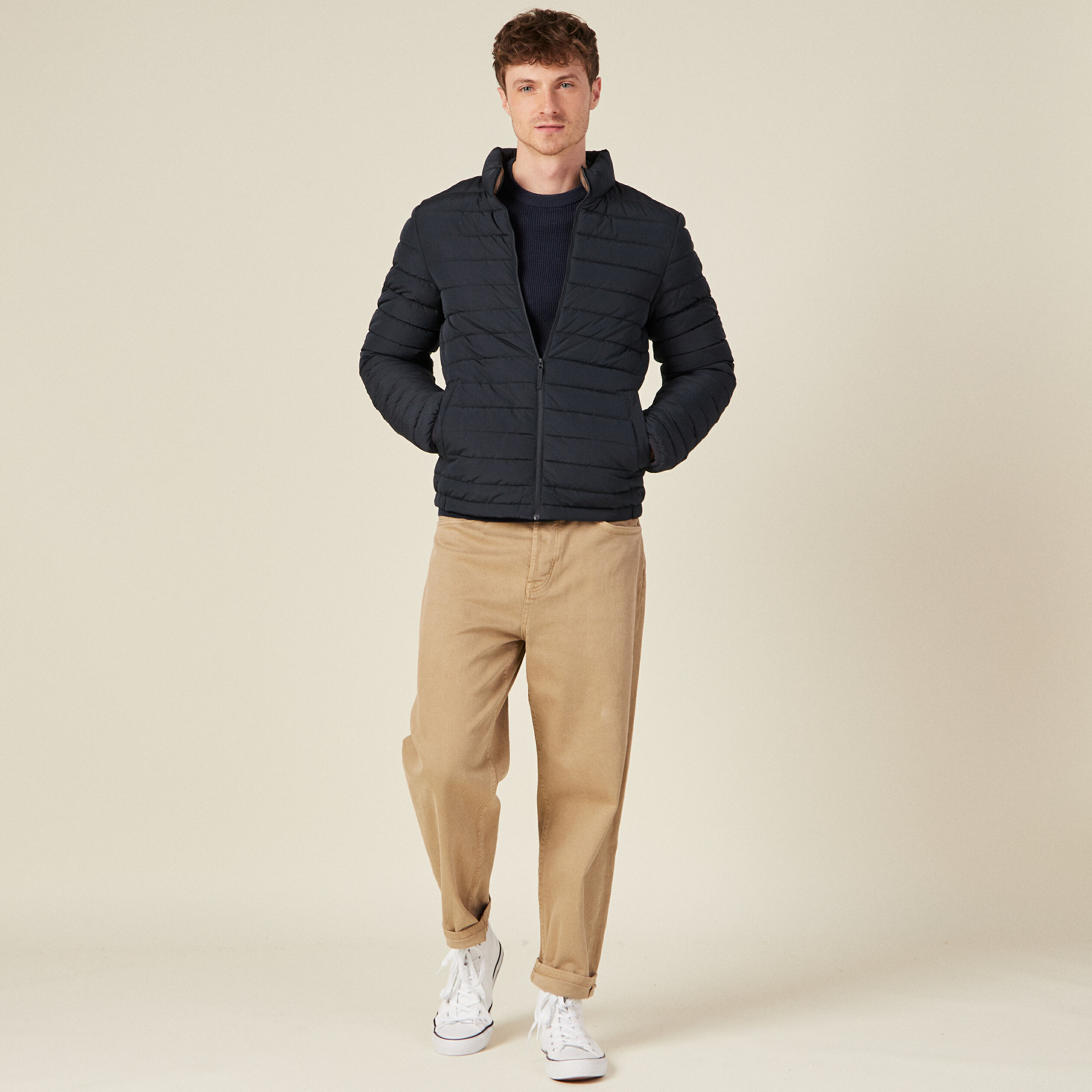 Doudoune droite col montant bleu marine homme