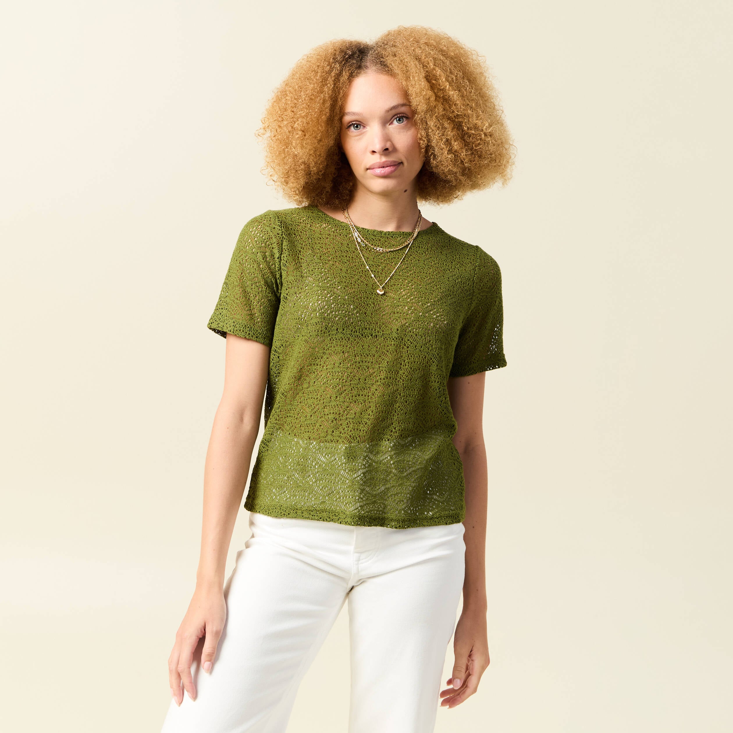 T-shirt manches courtes vert olive femme