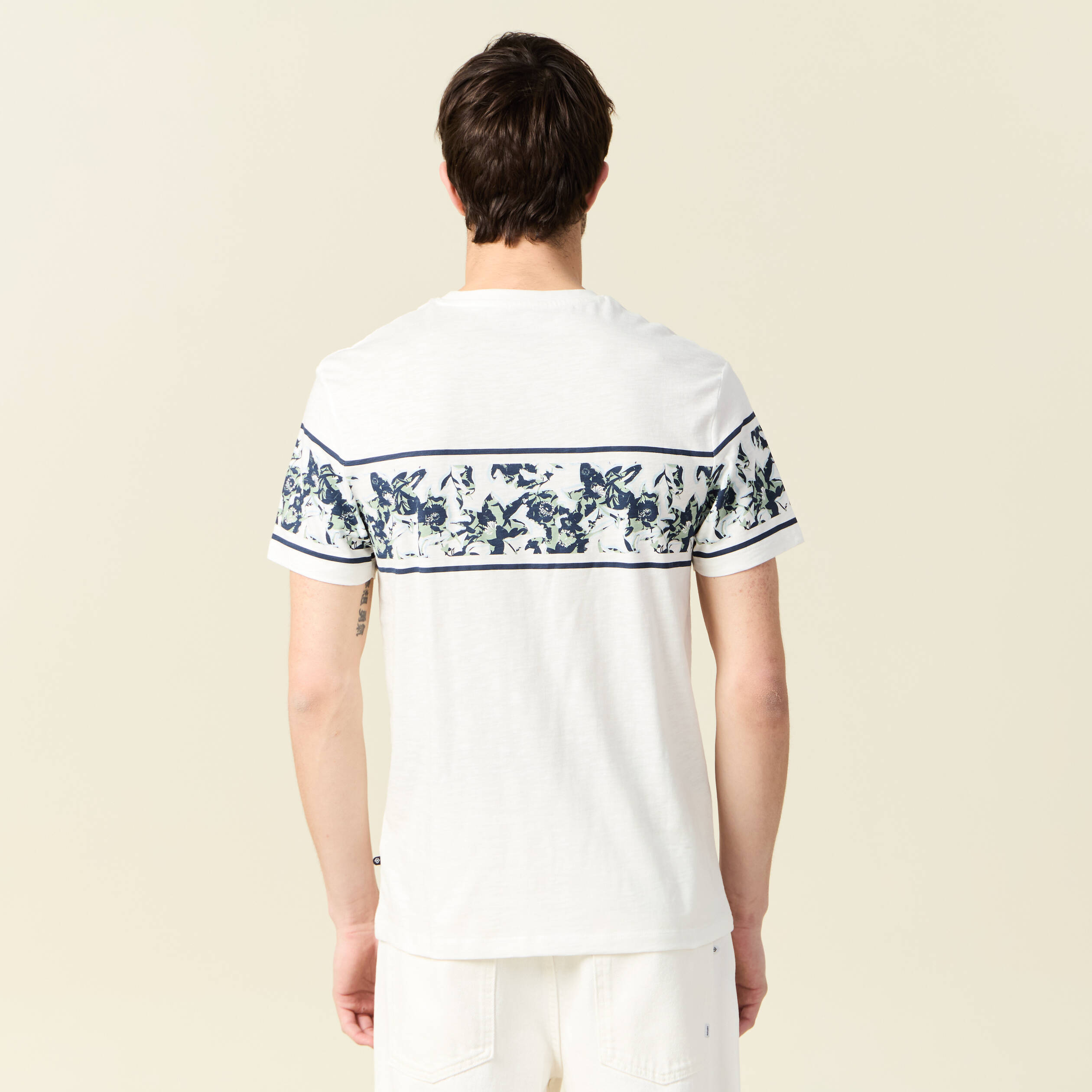 T-shirt coupe droite en coton col rond bleu ciel homme