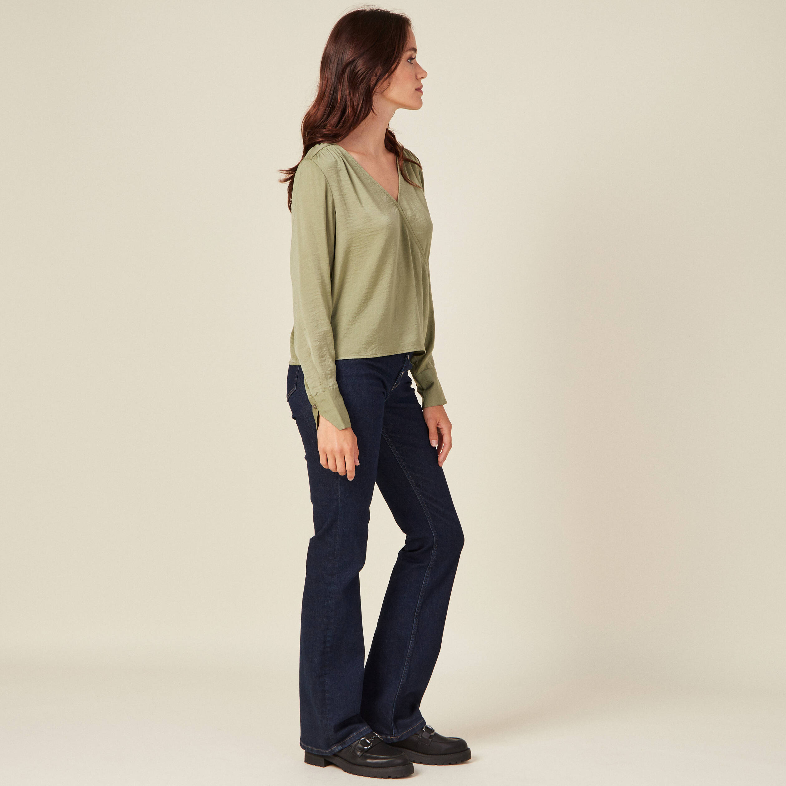 Blouse satin eco responsable vert kaki femme Vibs