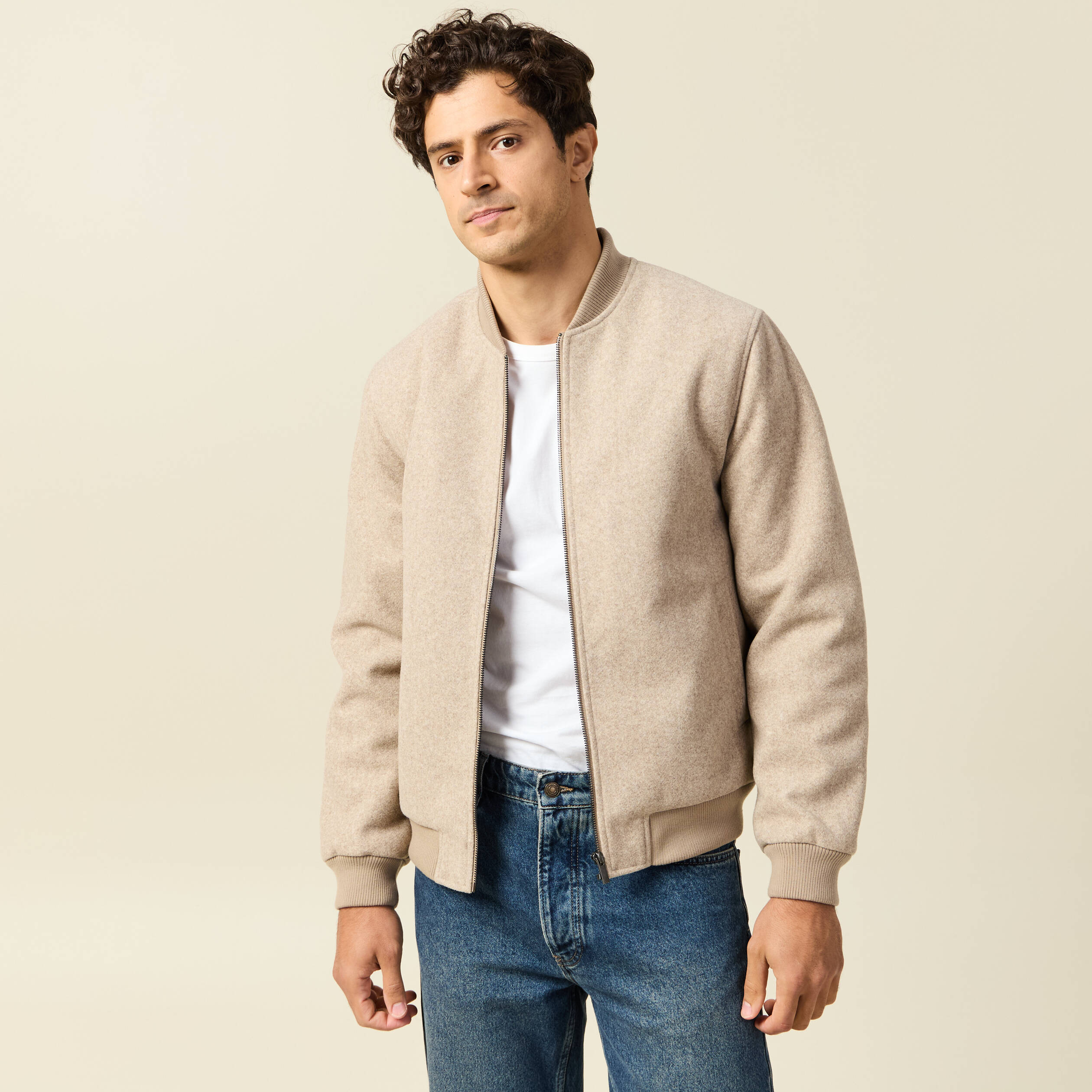 Blouson doubl&eacute; manches longues beige homme