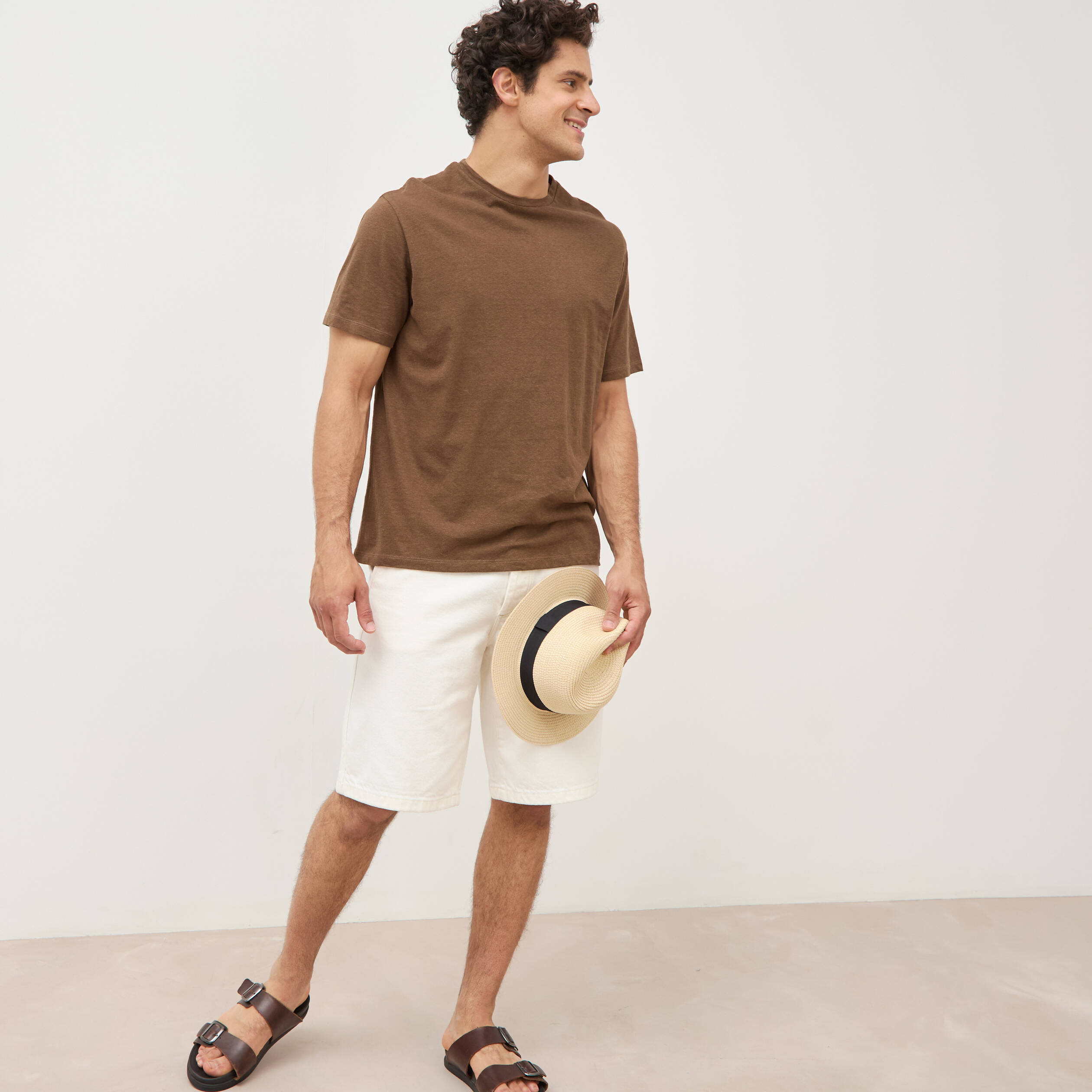 T-shirt ras de cou manches courtes taupe homme