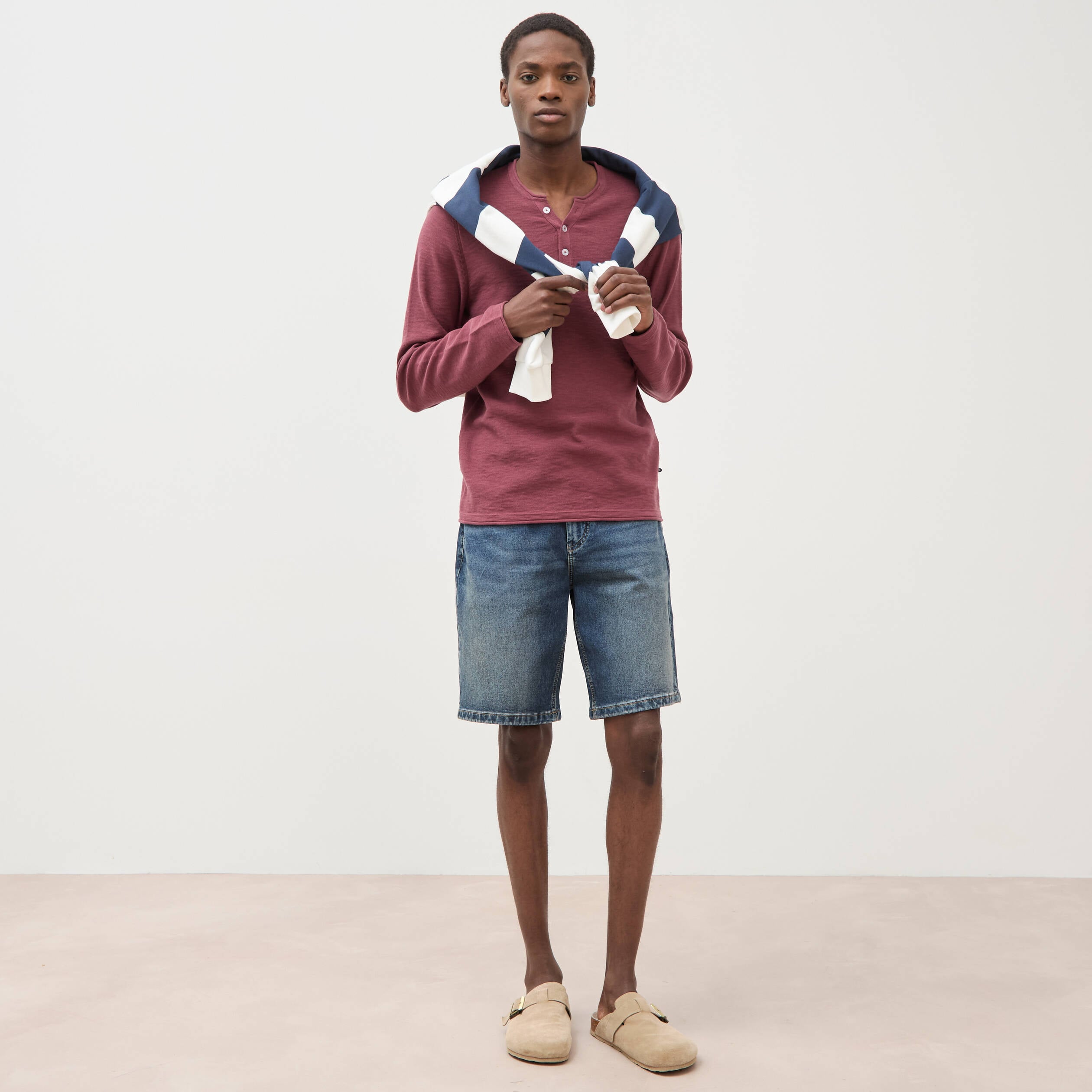 Pull manches longues vieux rose homme