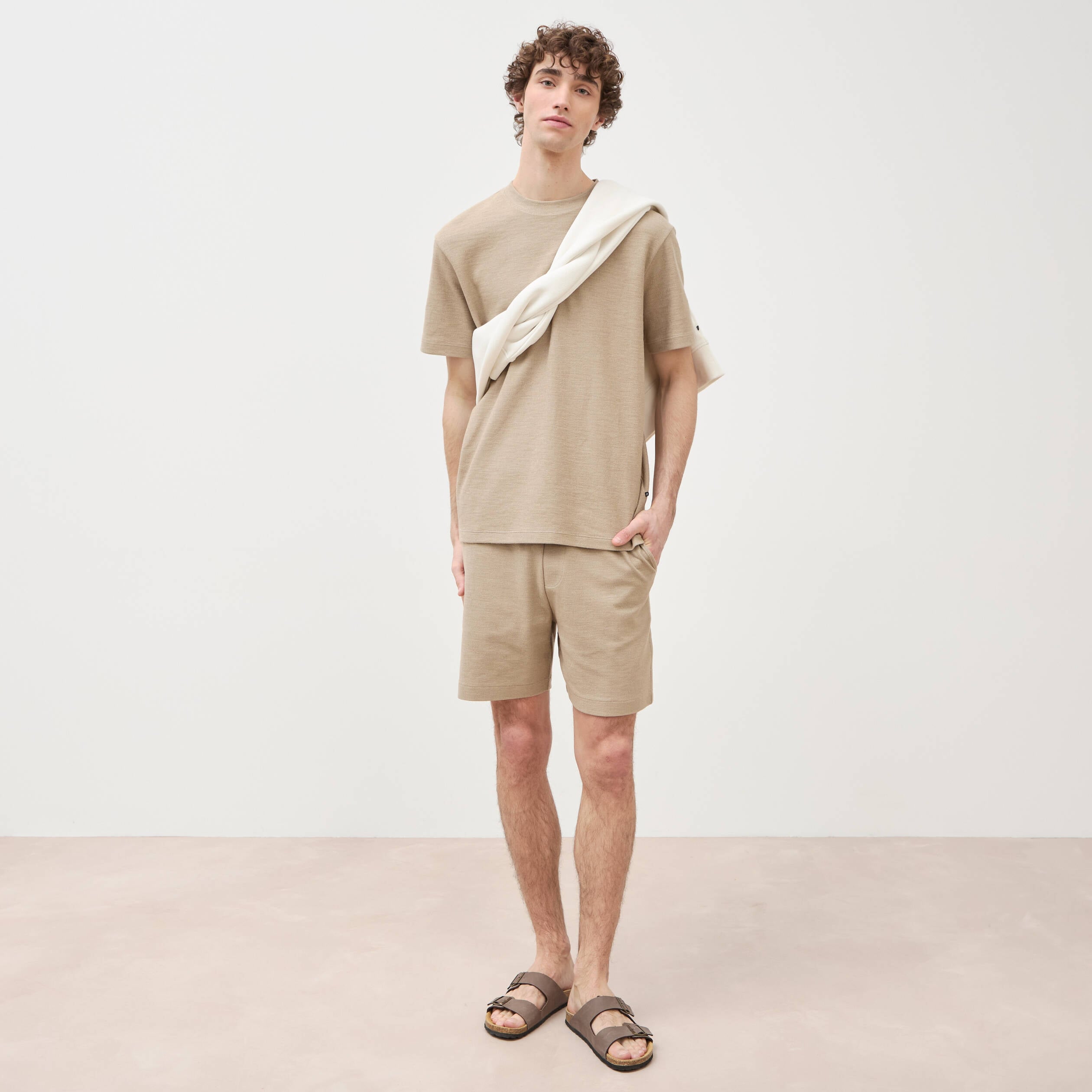 Short droit avec cordon beige homme