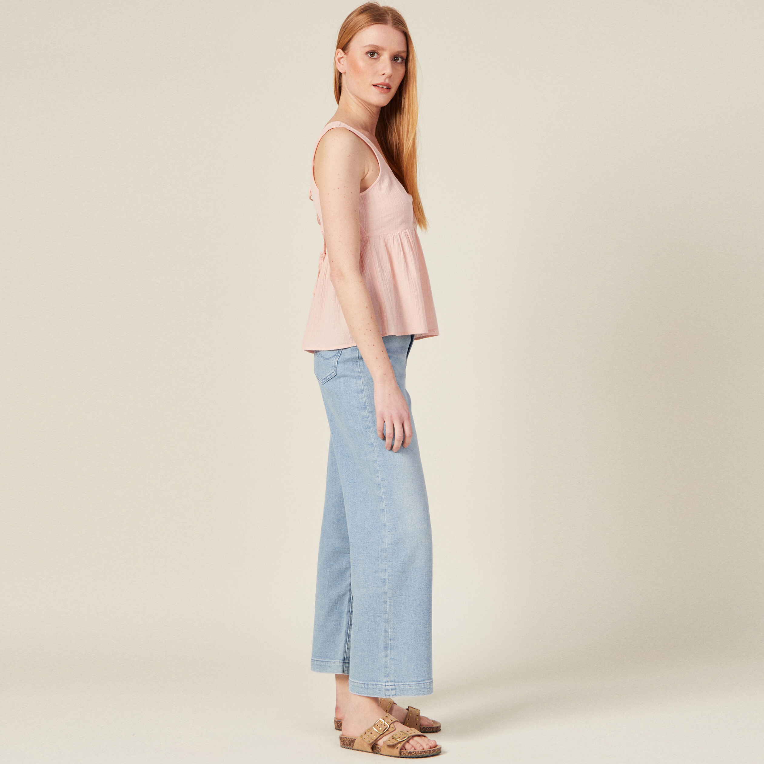 Blouse bretelles larges rose clair femme