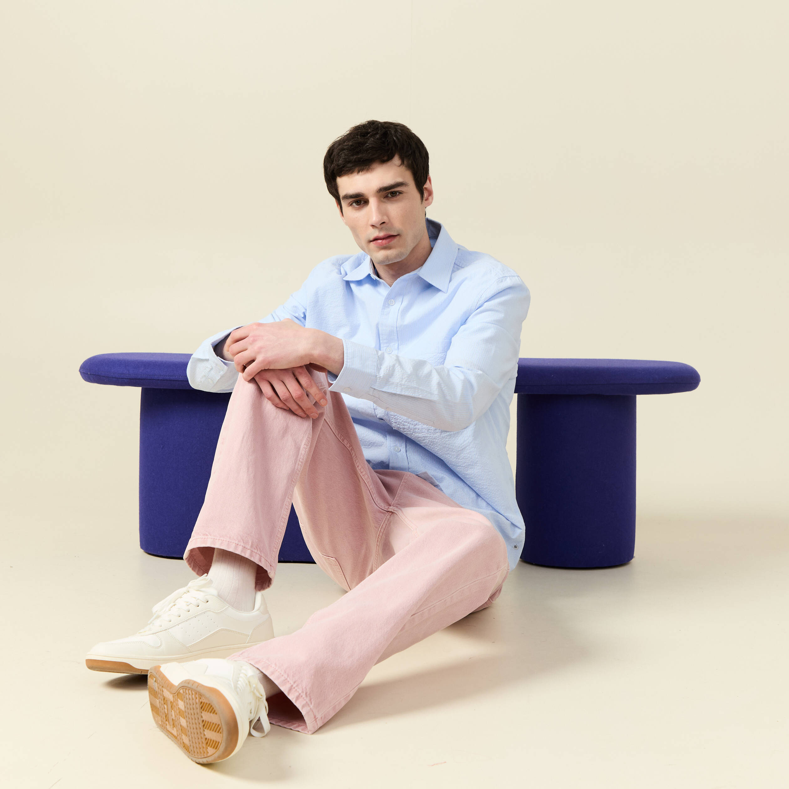 Jeans straight longueur 32 en coton rose homme