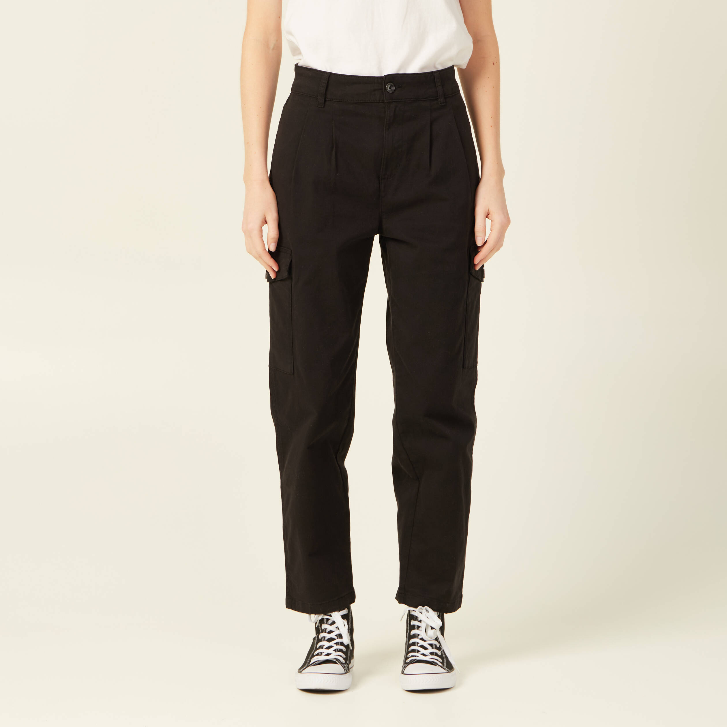 Pantalon cargo taille haute noir femme Vibs