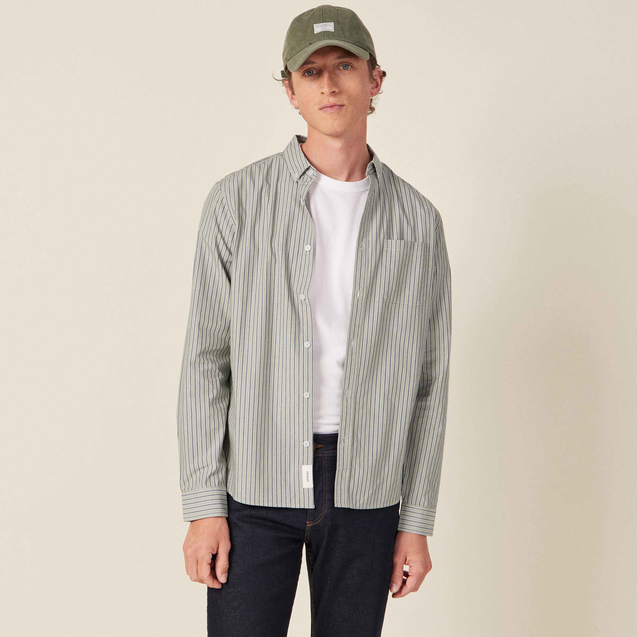 Chemise manches longues vert olive homme