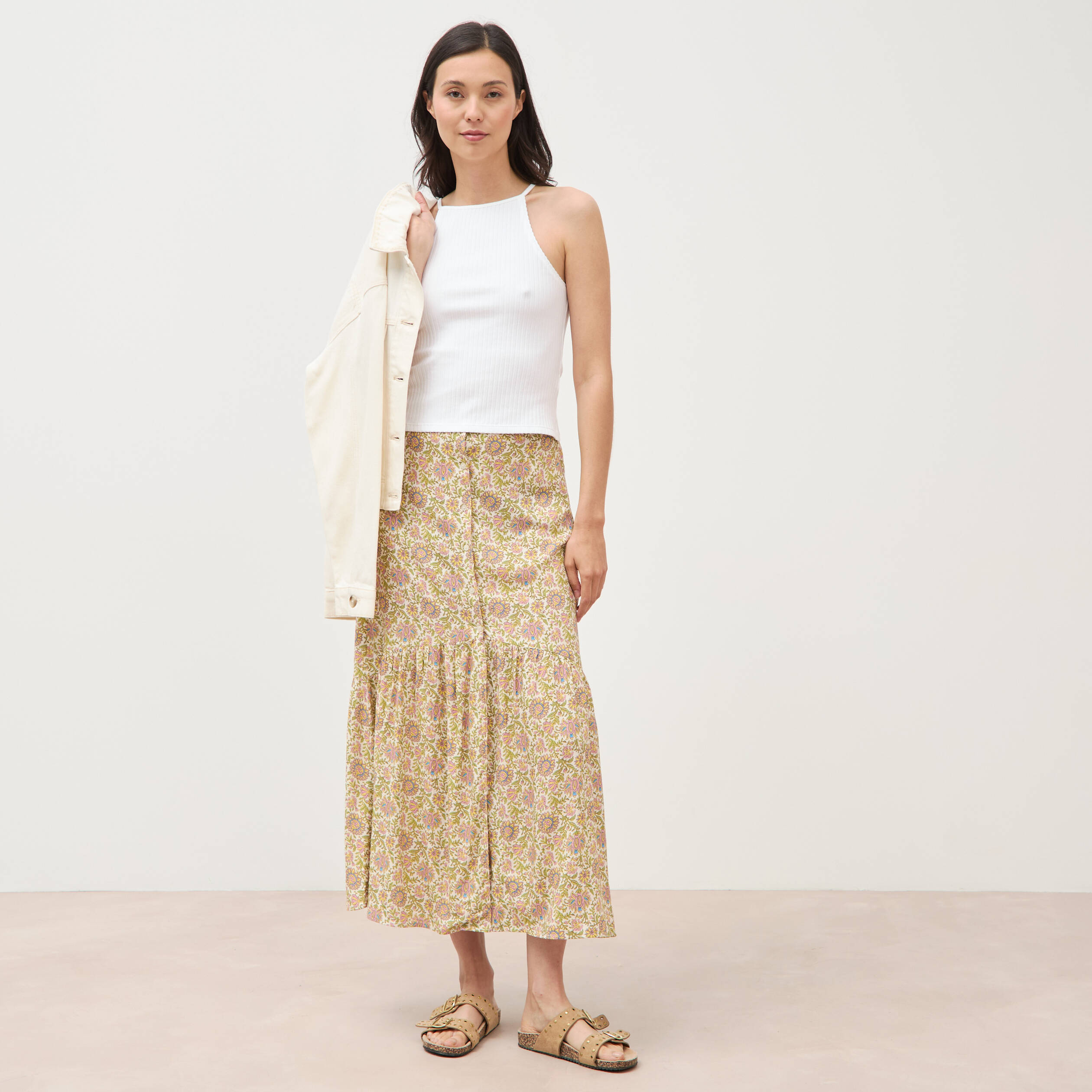 Jupe fluide vert femme