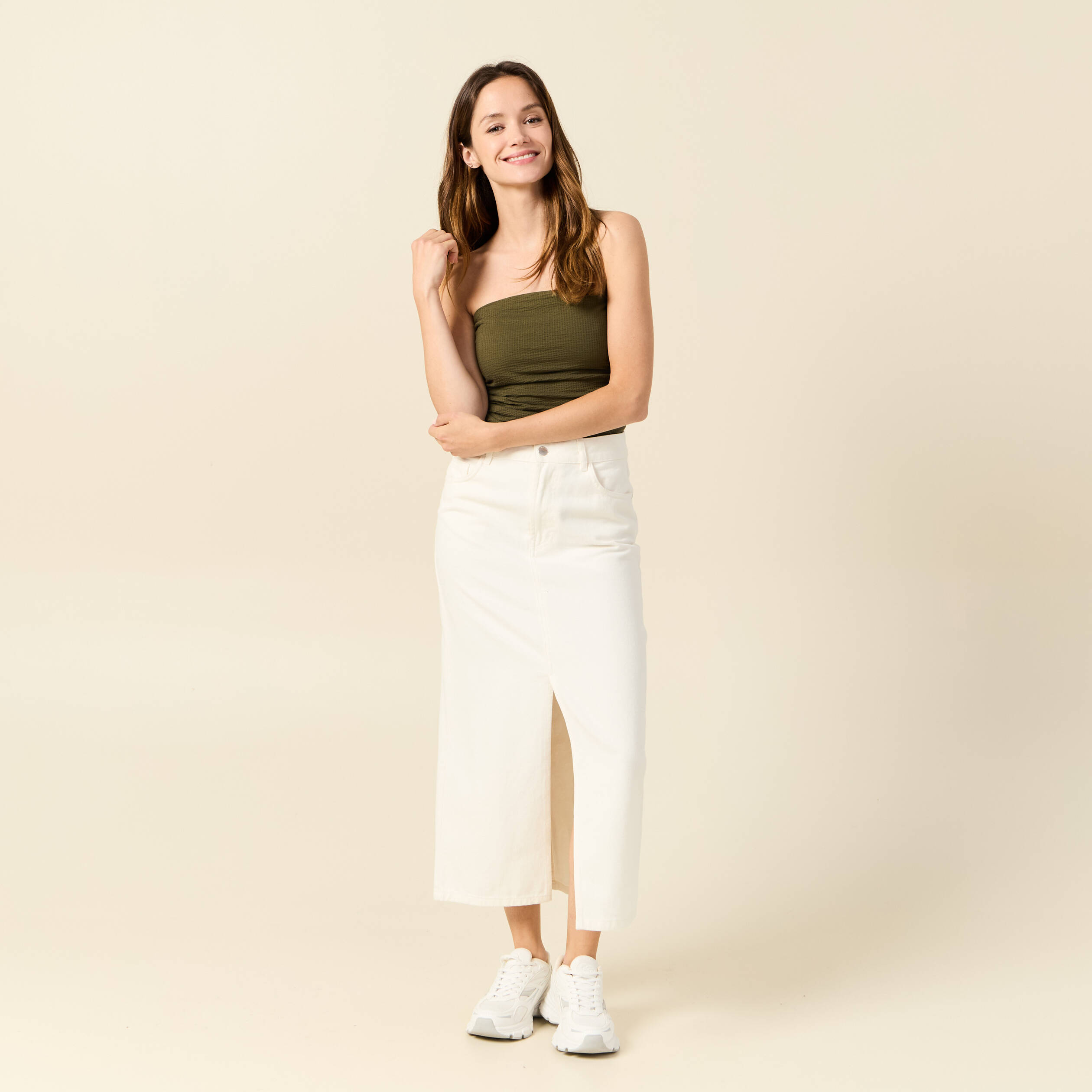 bustier cropped cotele vert kaki femme Bustier cropped côtelé vert kaki femme
