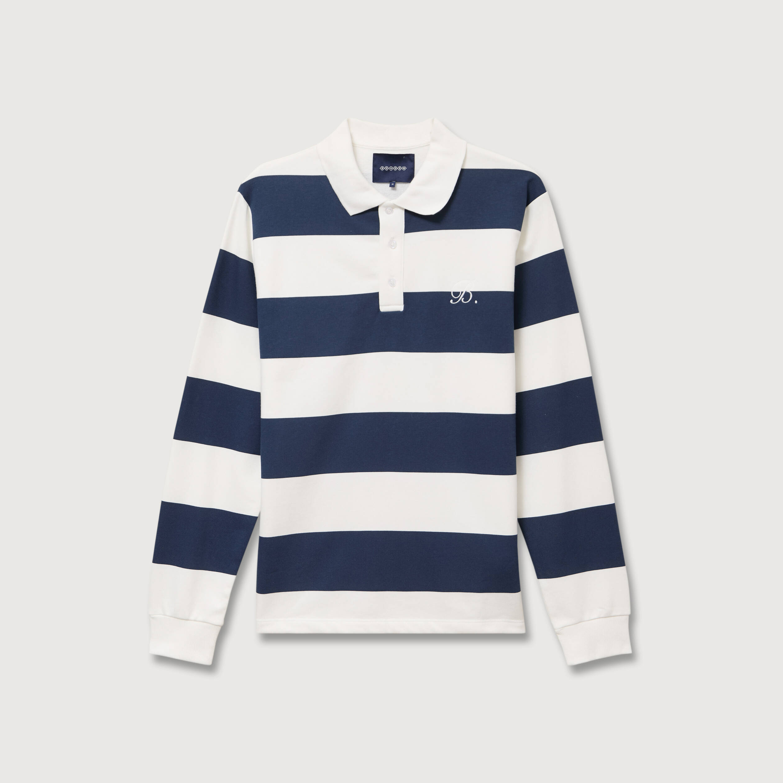 Sweat col polo manches longues bleu marine homme