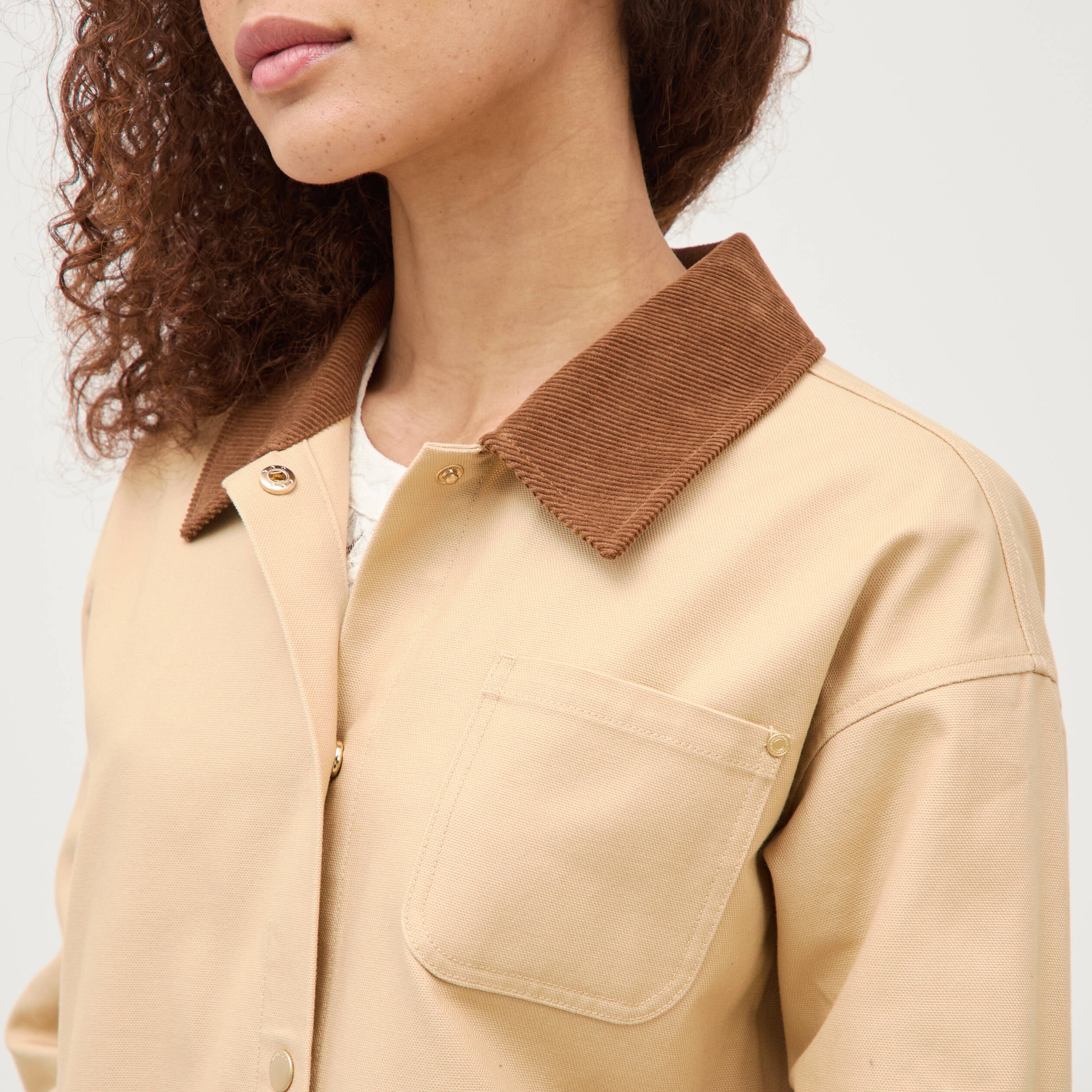 Veste manches longues col classique taupe femme