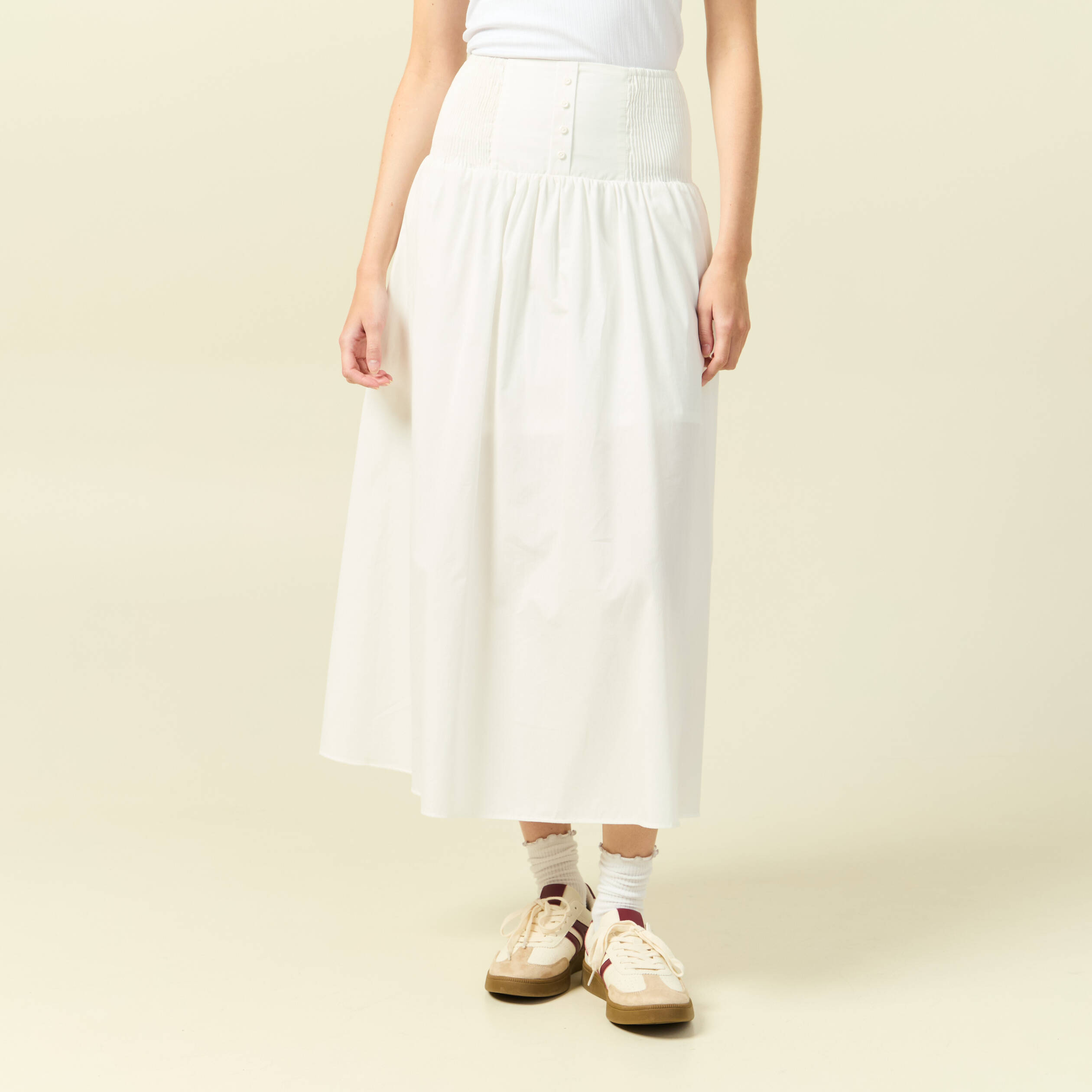 Jupe longue &eacute;vas&eacute;e en coton ecru femme