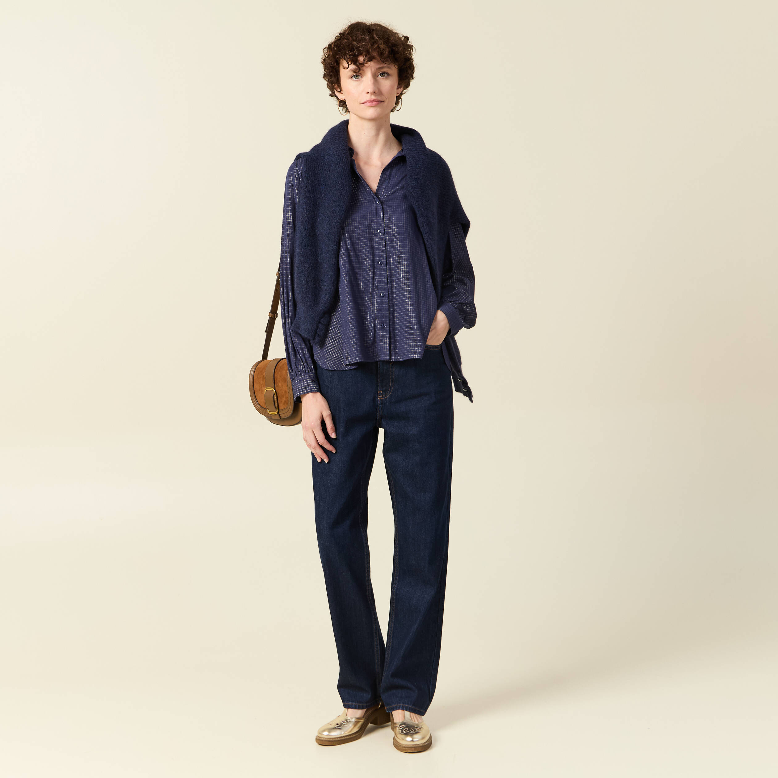chemise manches longues fluide bleu marine femme Chemise manches longues fluide bleu marine femme