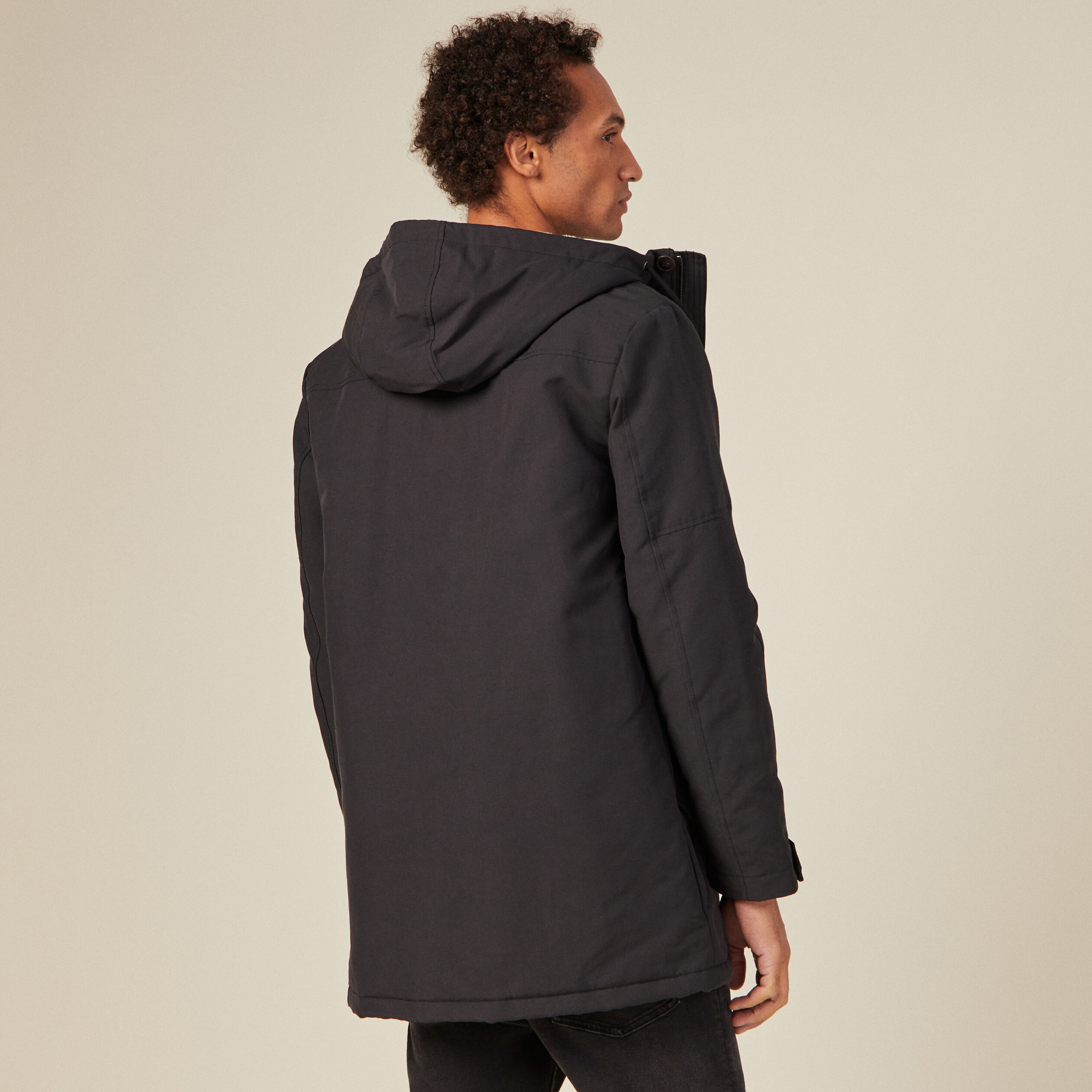Parka droite à capuche noir homme