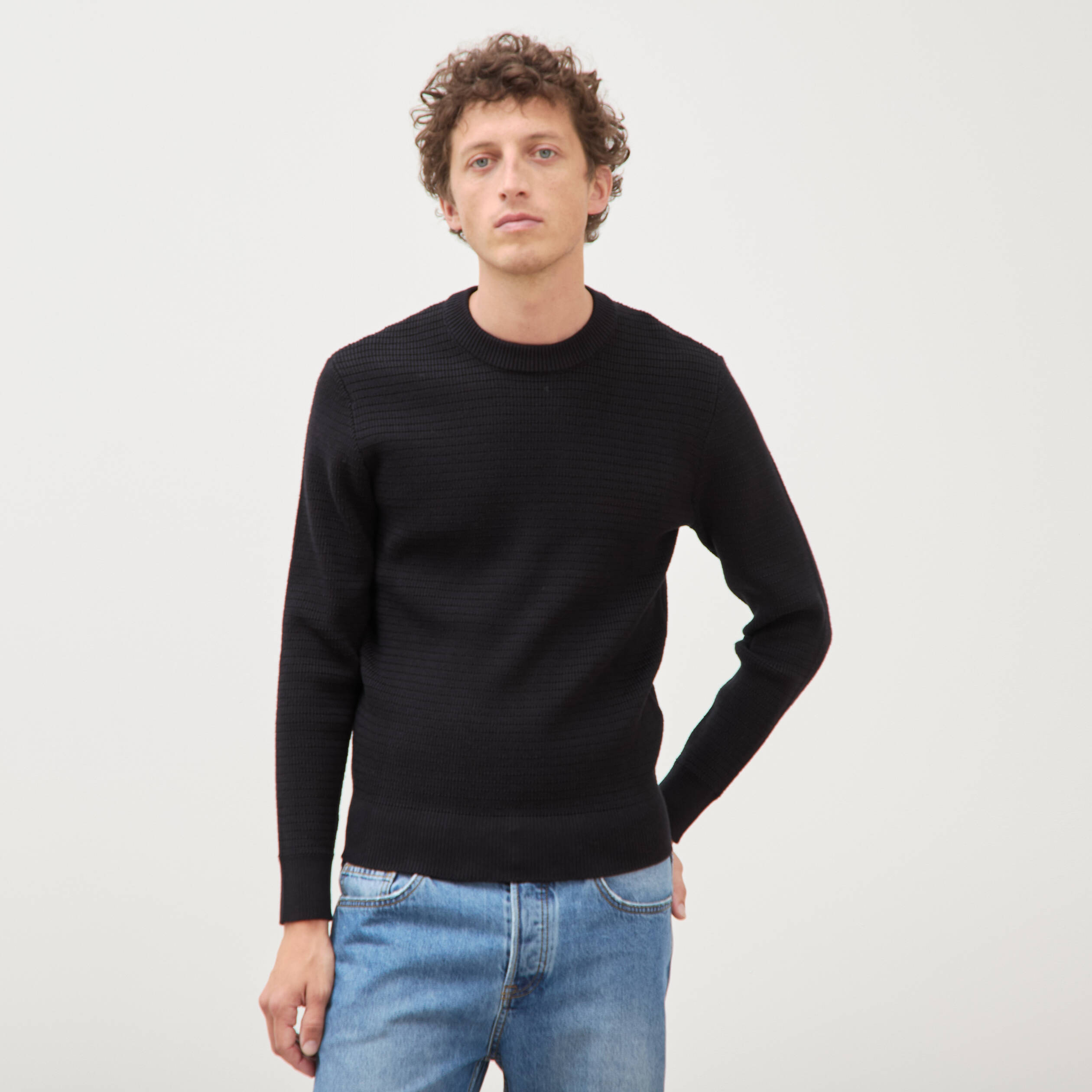 Pull col rond manches longues noir homme