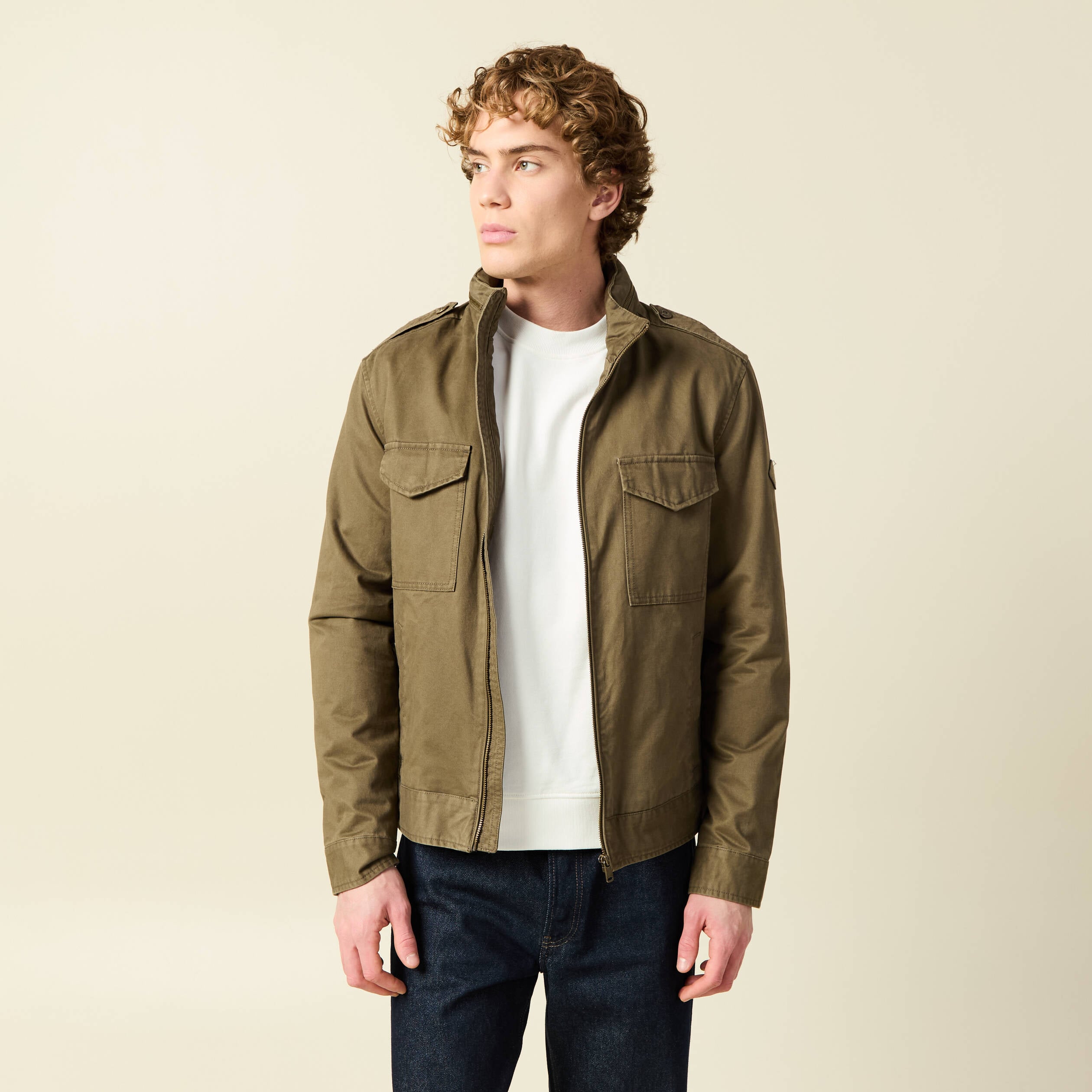 Veste col montant manches longues taupe homme