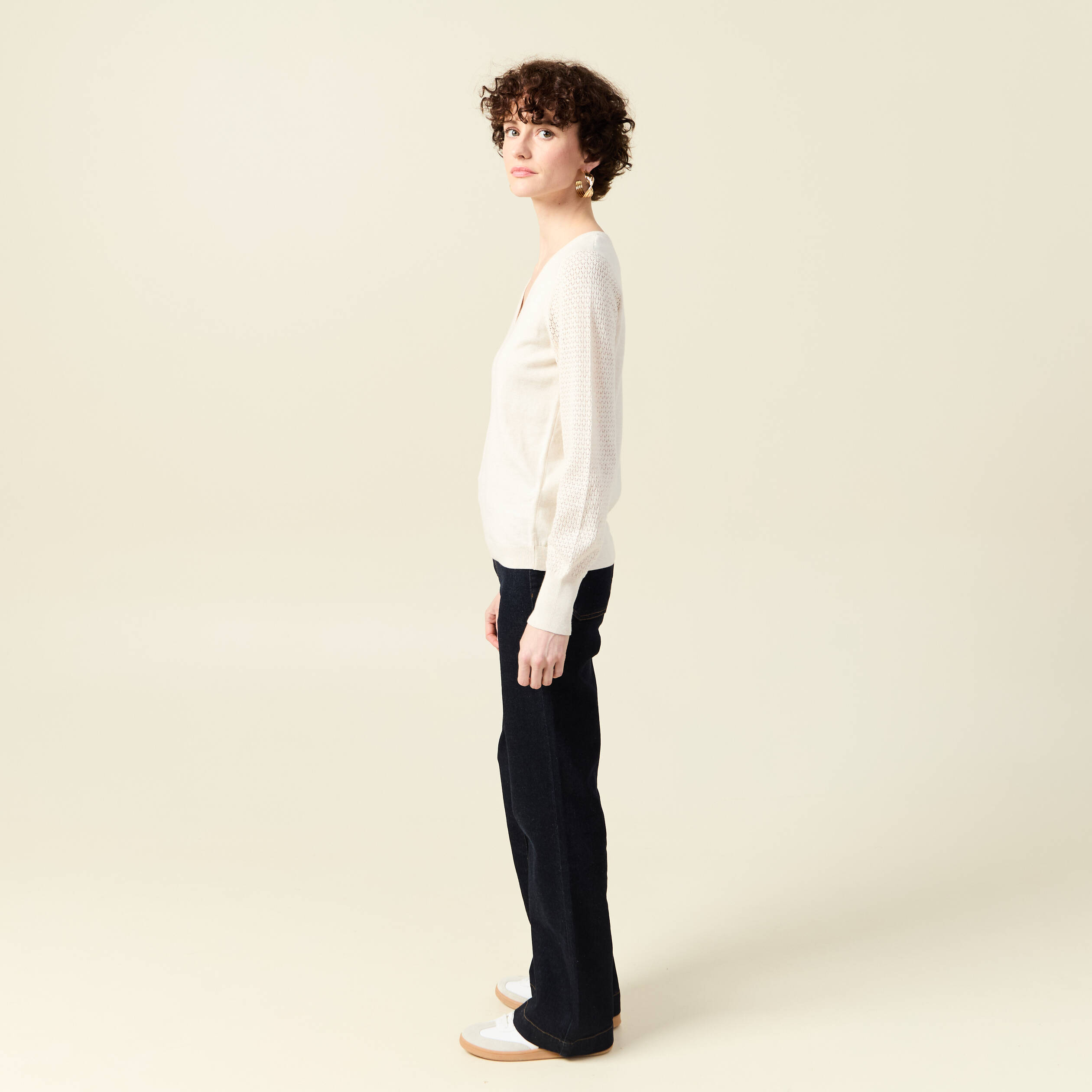 Pull manches longues creme femme