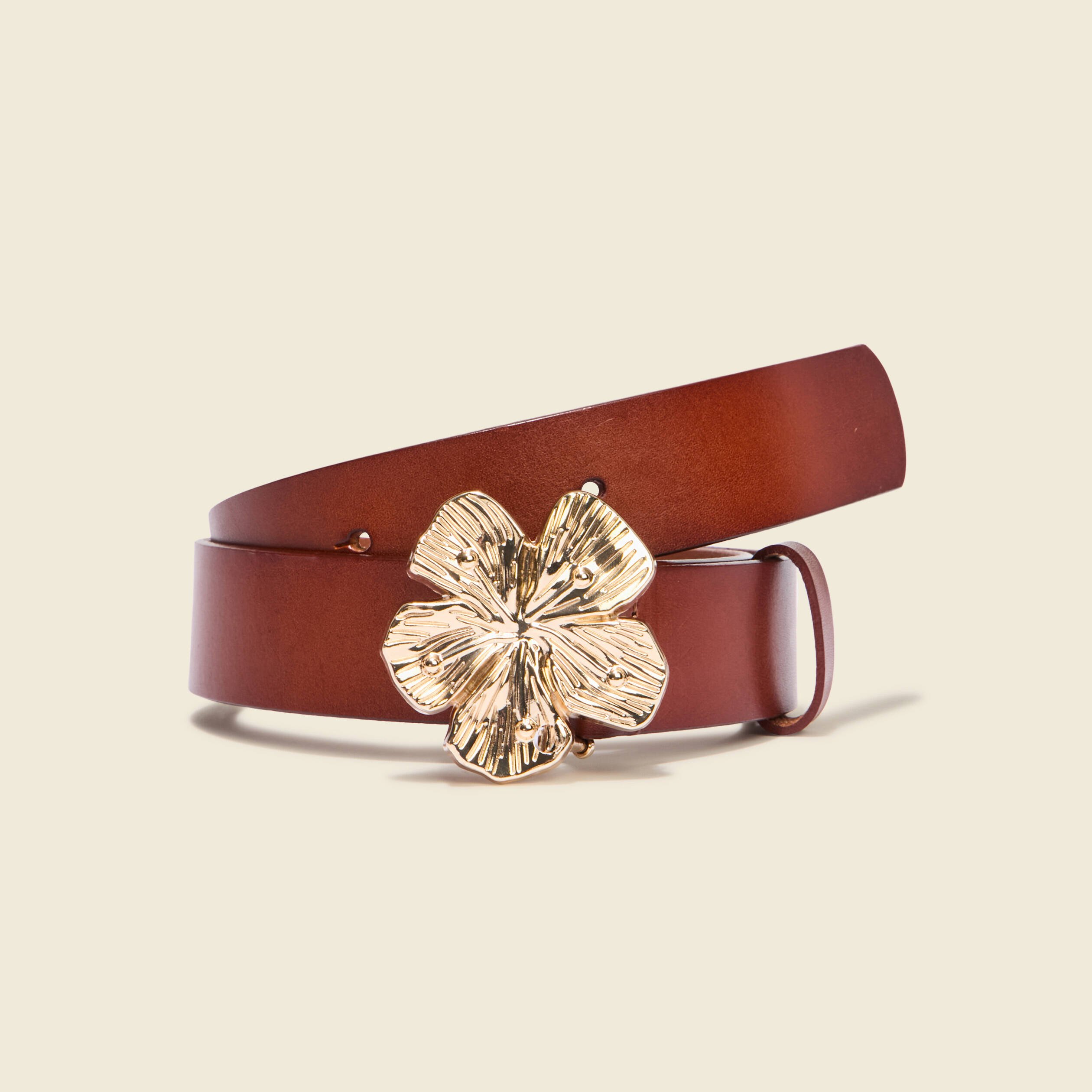 Ceinture en cuir boucle fleur marron femme Vibs