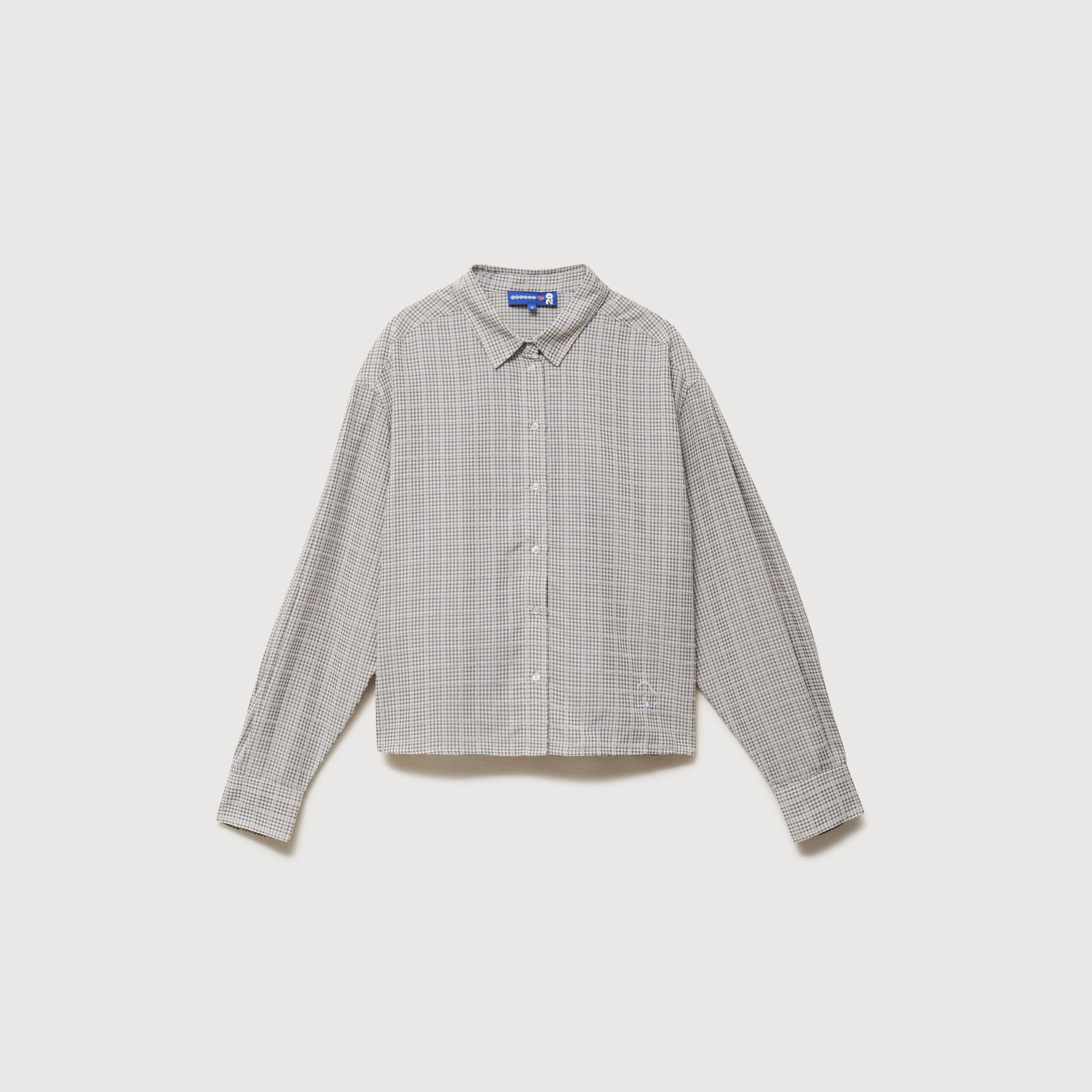 Chemise droite manches longues ray&eacute;e bleu gris femme
