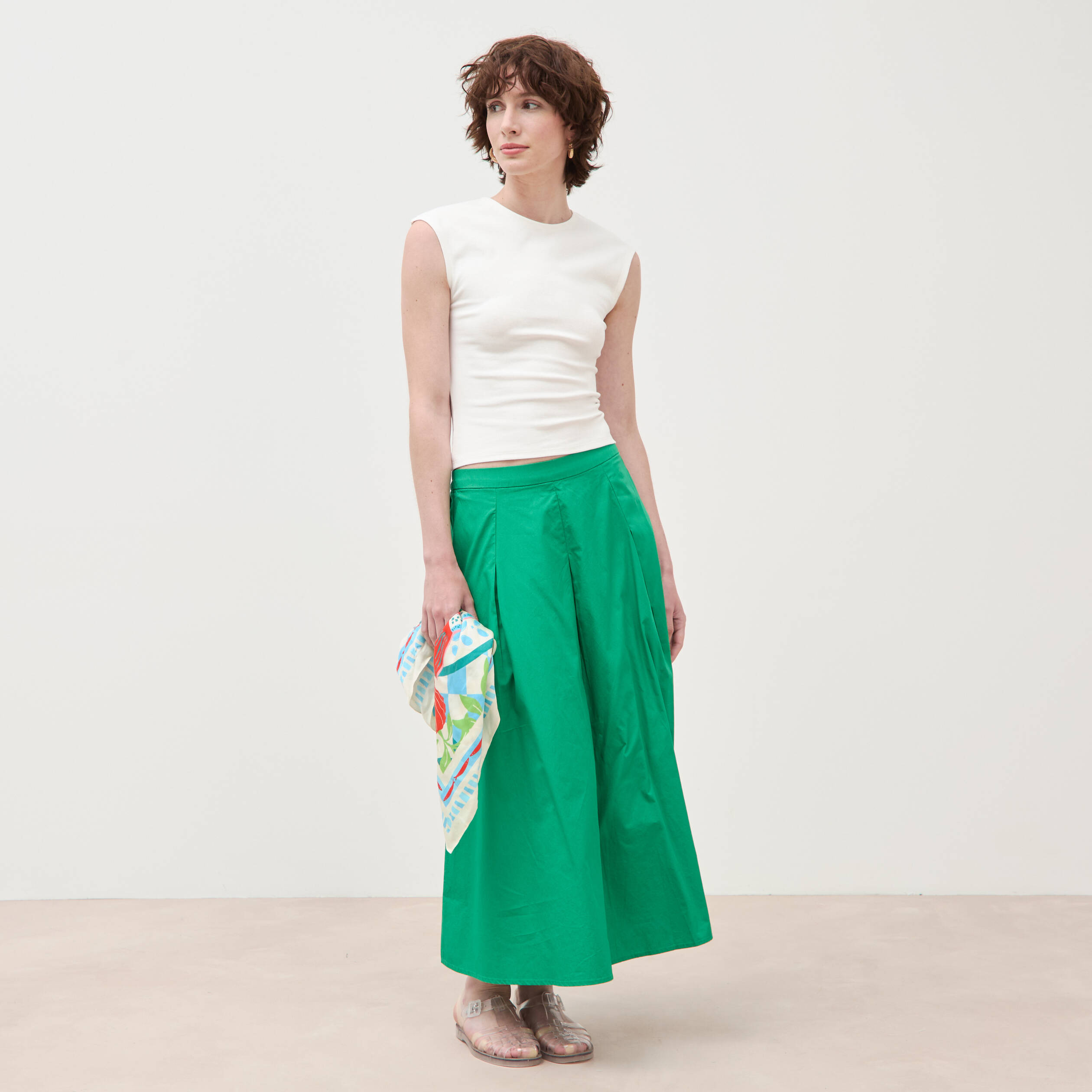 Jupe longue &eacute;vas&eacute;e en coton ray&eacute; vert femme
