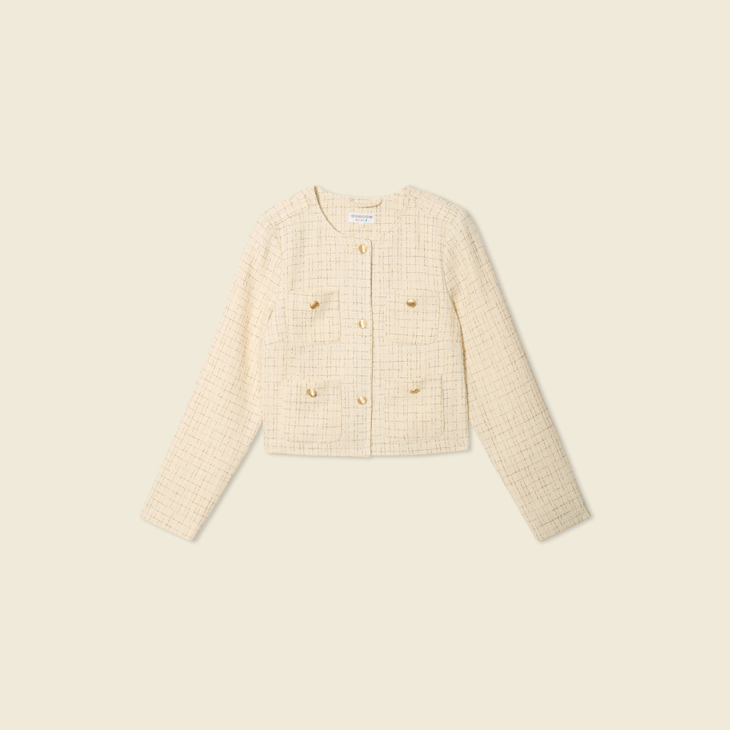 Veste tweed courte jaune pastel femme