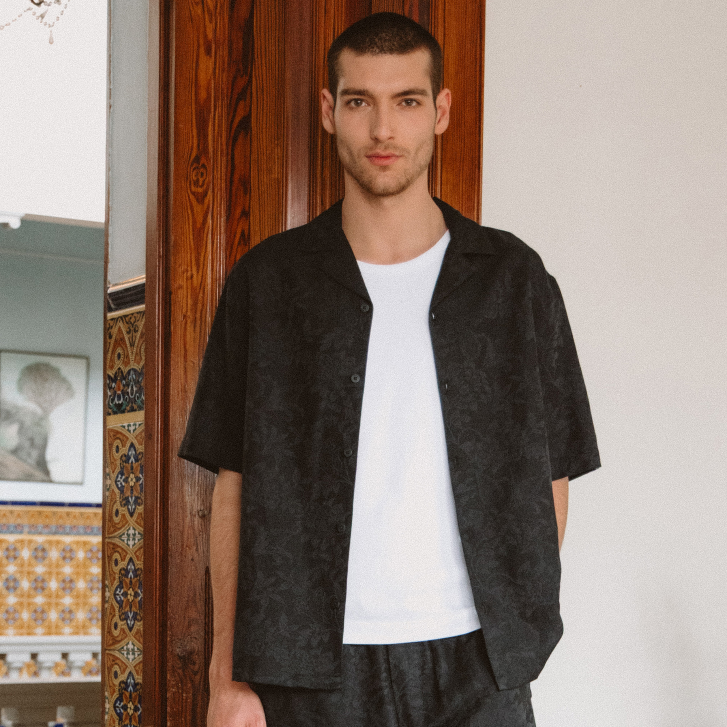 Chemise boyfriend manches courtes noir homme