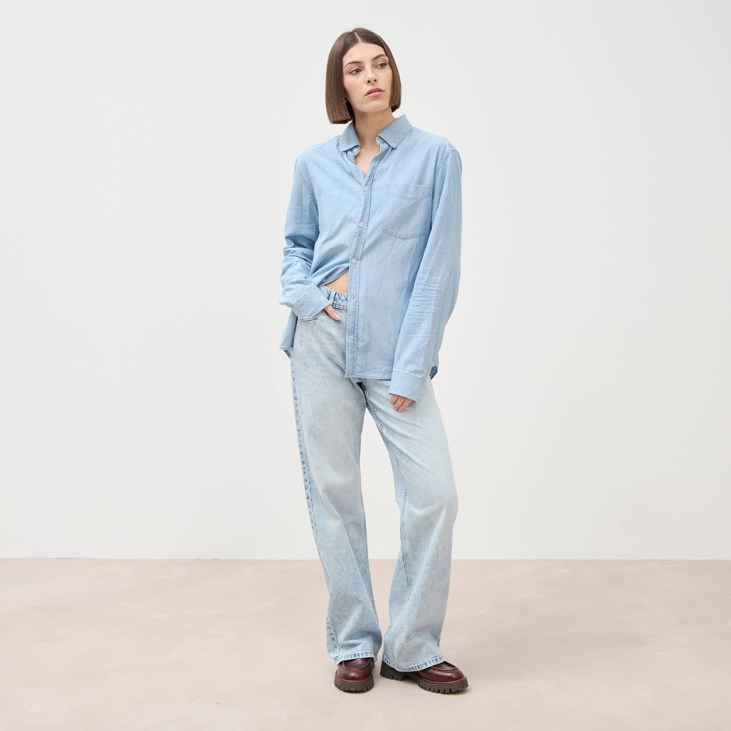 Jeans large taille standard denim snow bleu femme