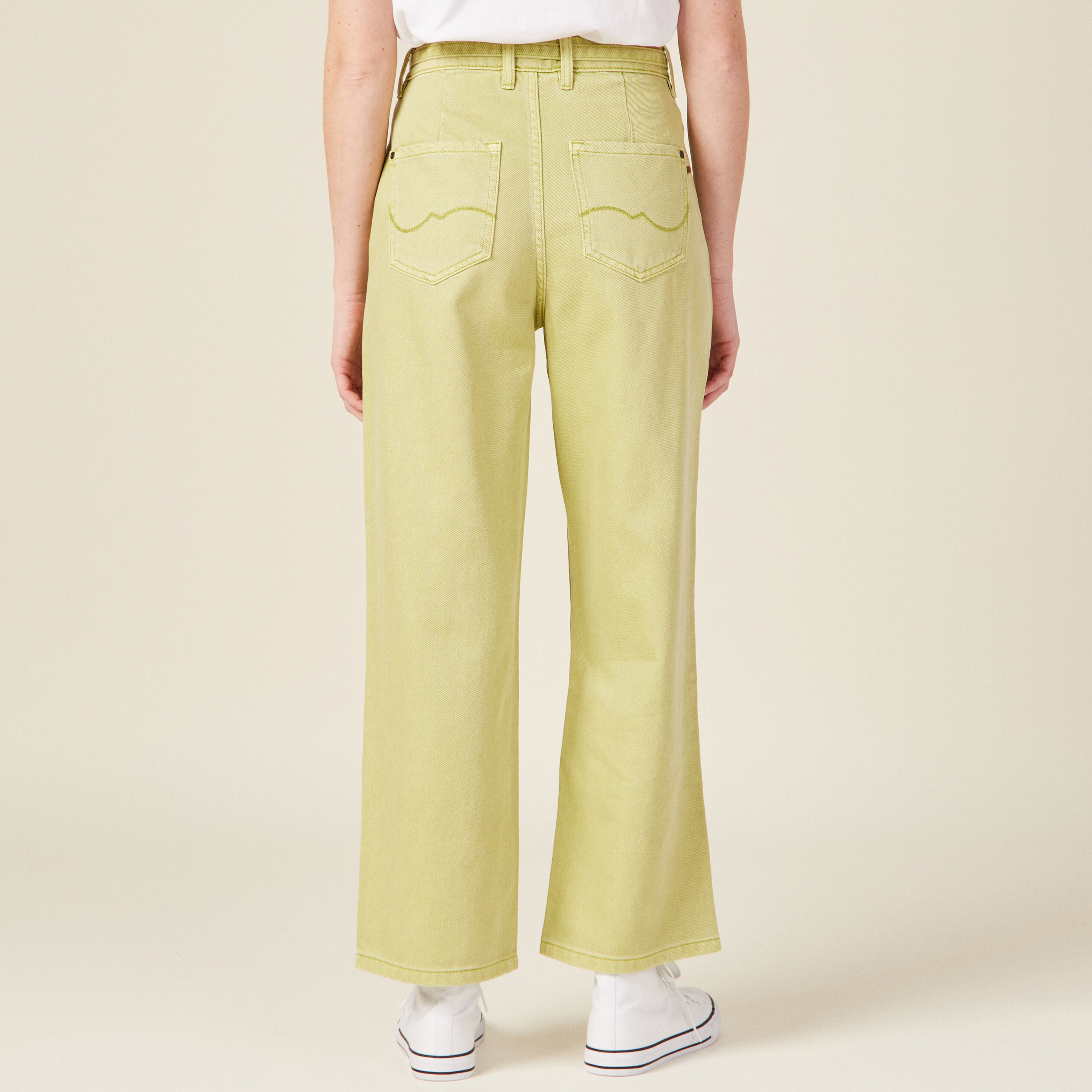 Pantalon large éco-responsable vert anis femme