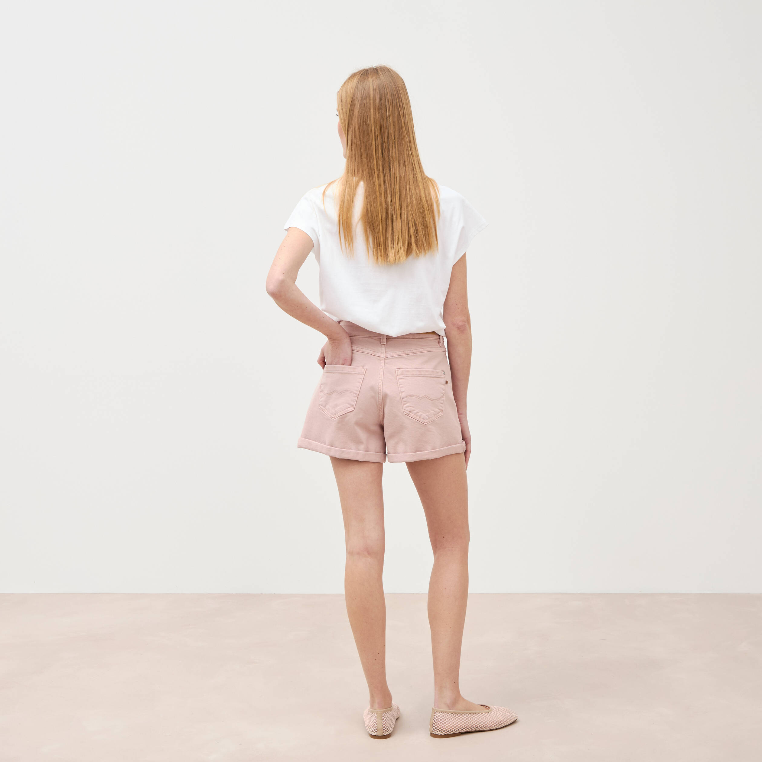 Short mom taille haute rose clair femme