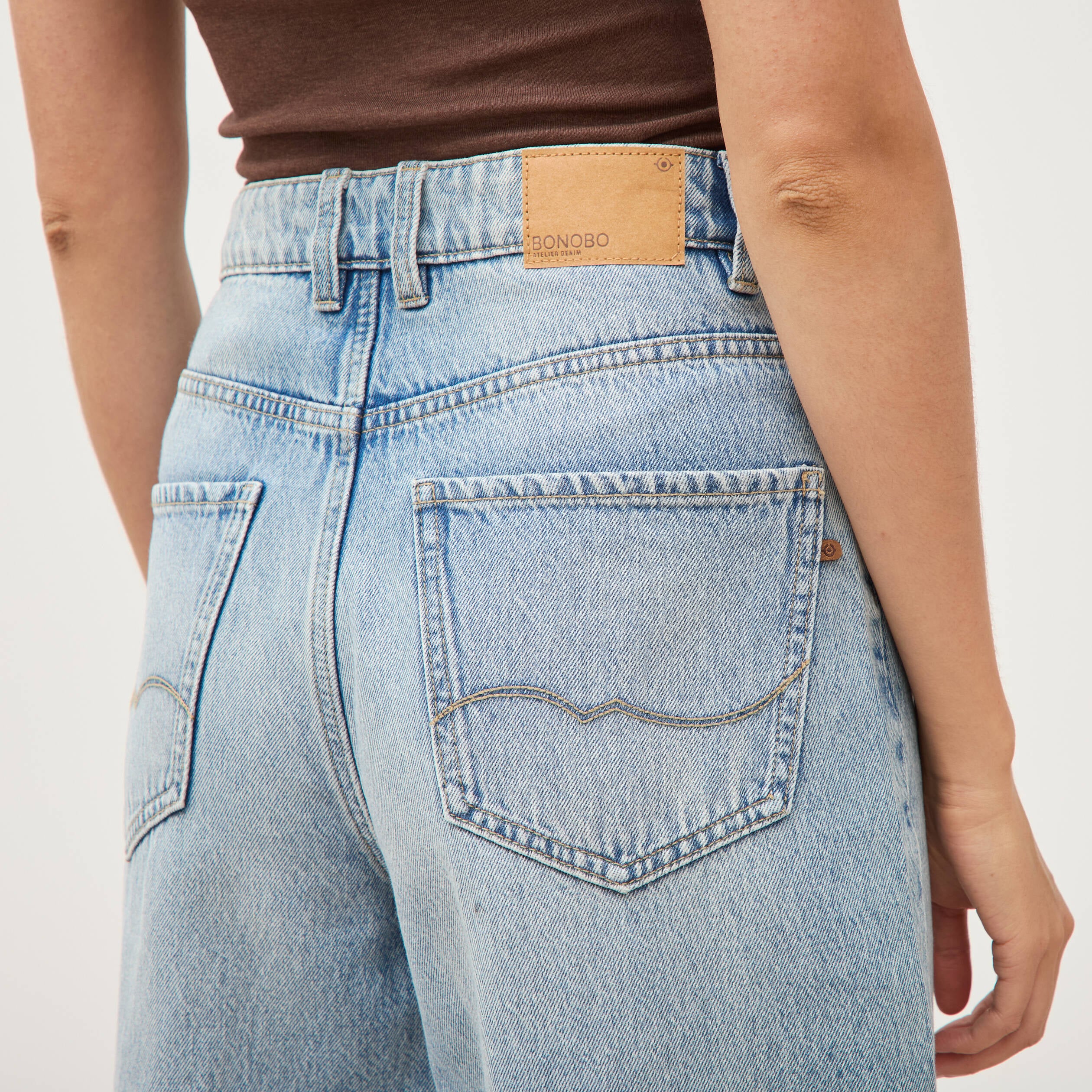 Bermuda large taille haute en coton denim used femme