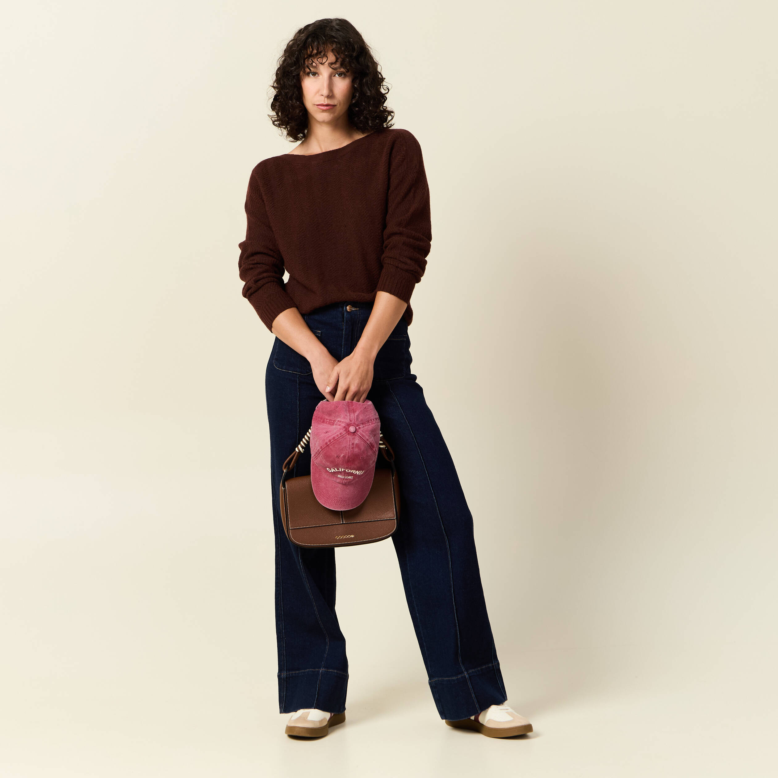 Pull manches longues marron femme
