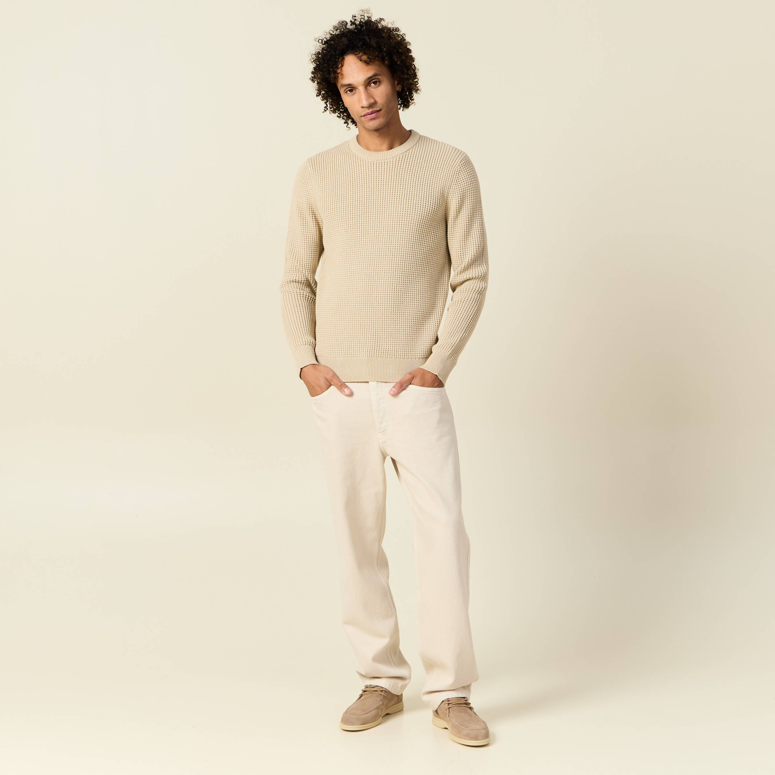 Pull col rond manches longues Creeks ecru femme | La Halle