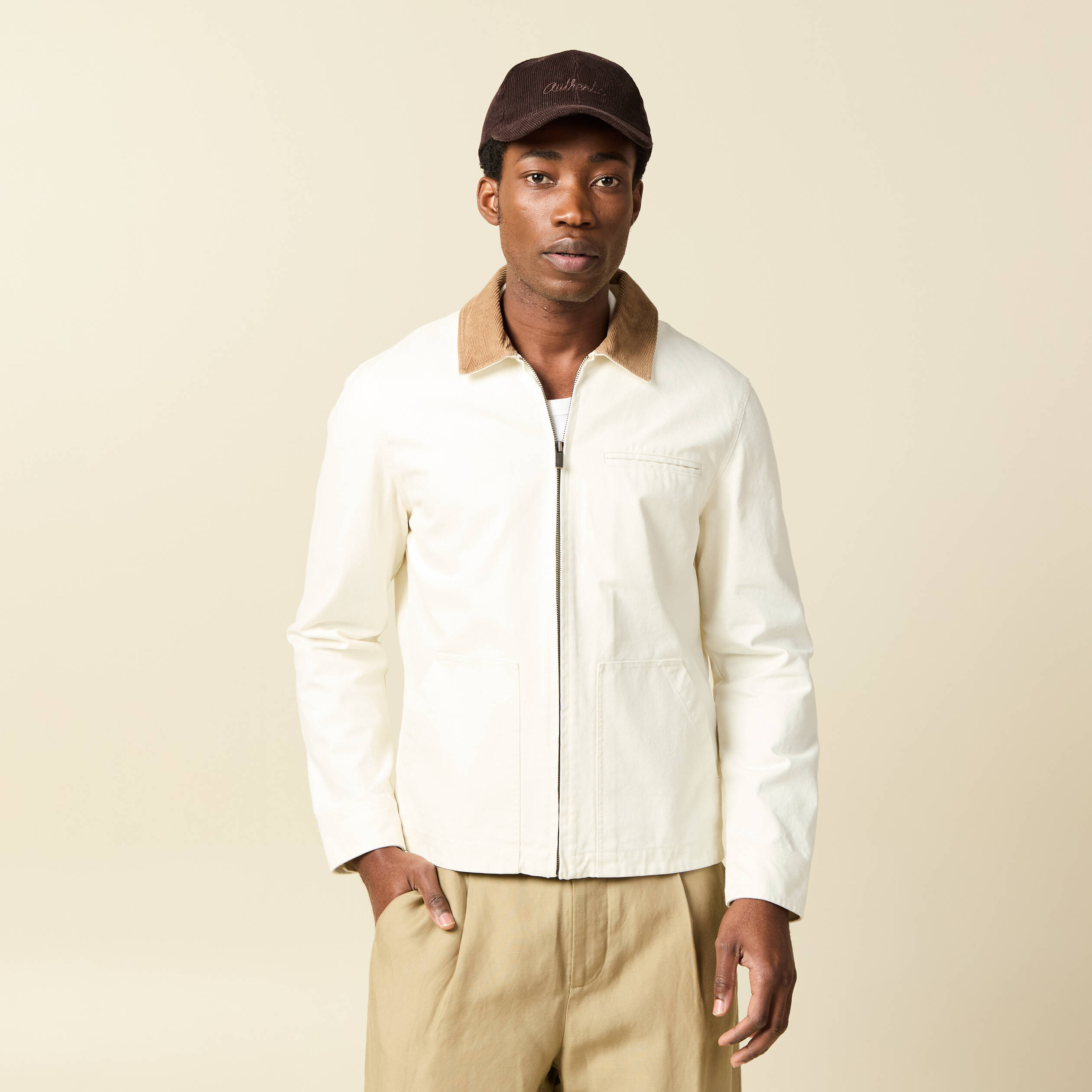 Blouson manches longues en coton ecru homme