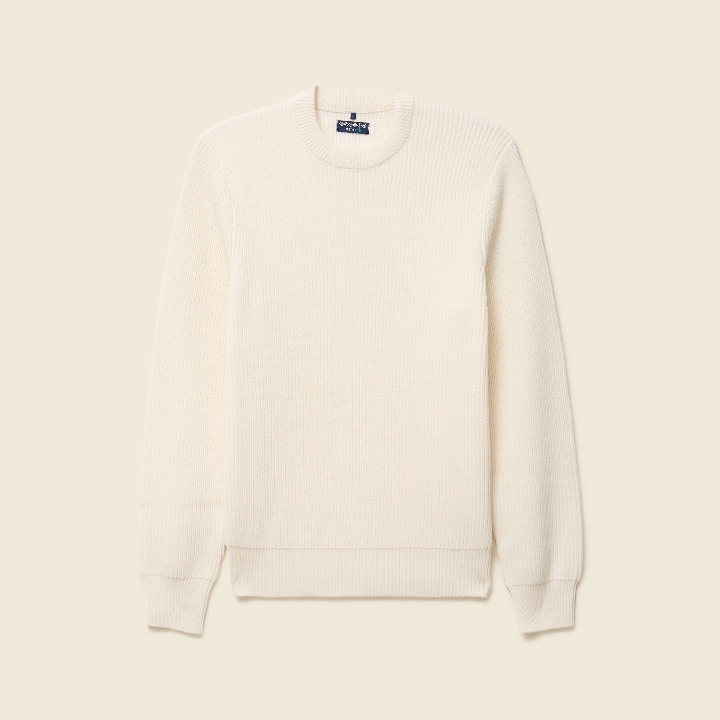 Pull fin manches longues col rond ecru homme
