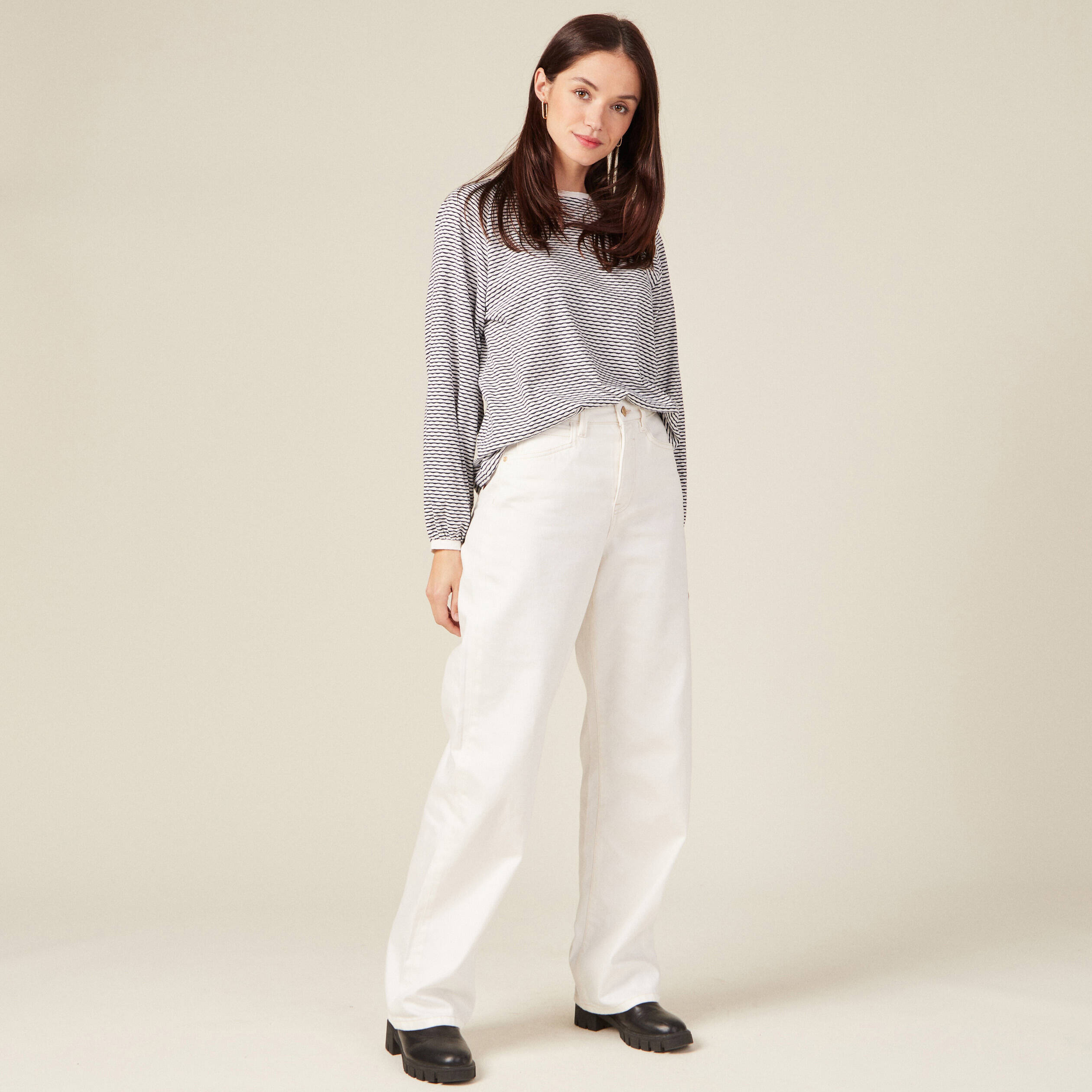 t shirt manches longues ecru femme T-shirt manches longues ecru femme