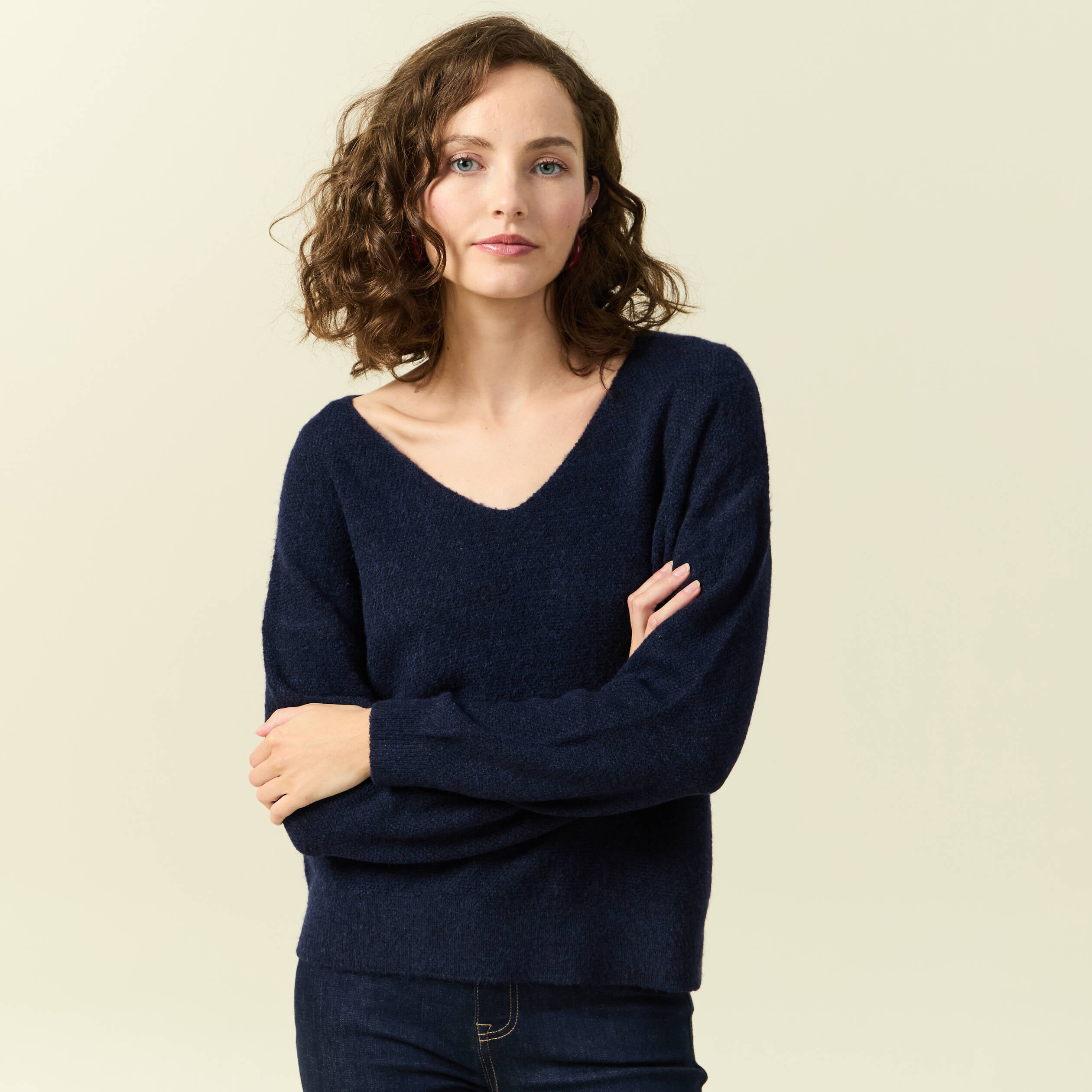 Pull manches longues bleu marine femme