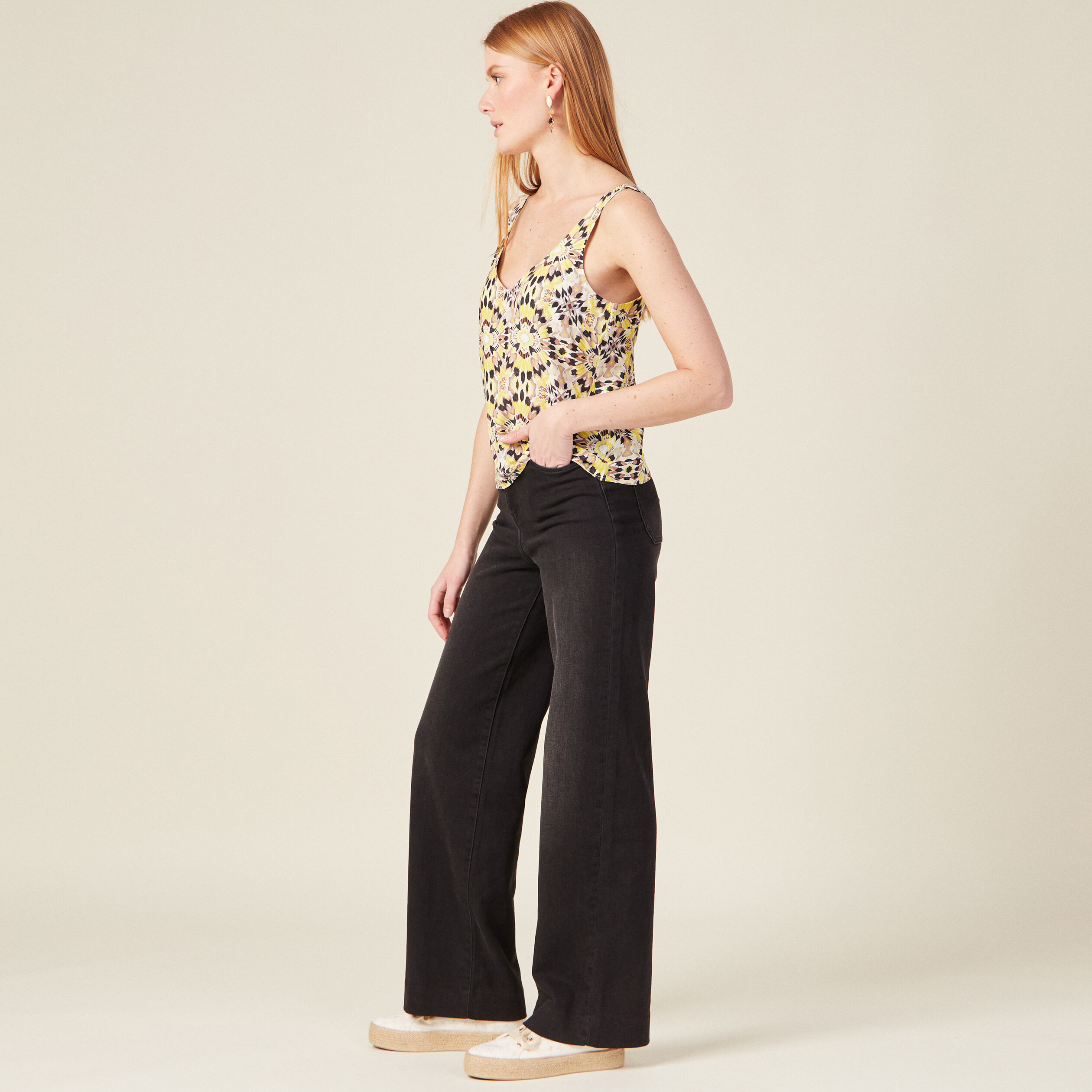 Blouse bretelles larges jaune femme