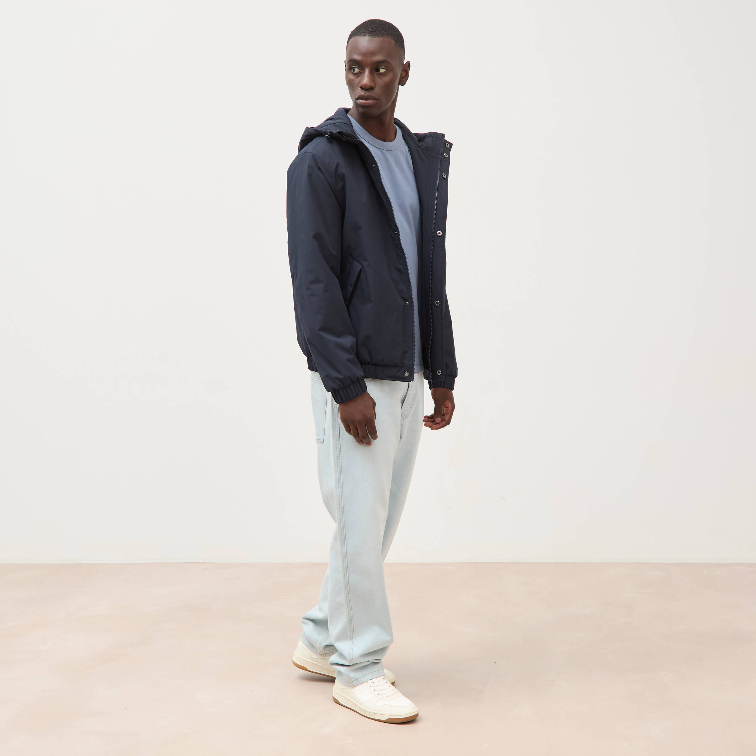 Parka coupe r&eacute;guli&egrave;re &agrave; capuche bleu marine homme