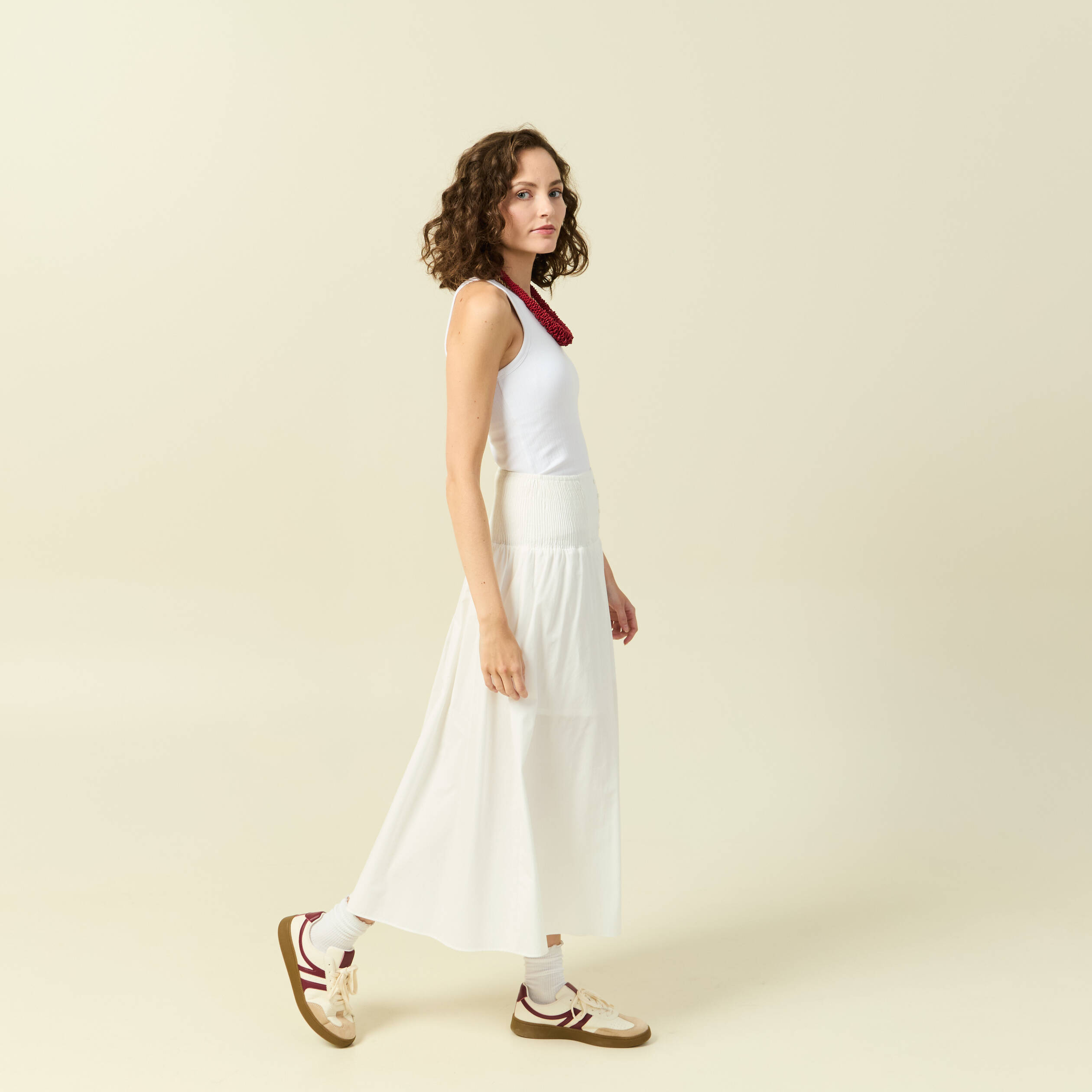 Jupe longue &eacute;vas&eacute;e en coton ecru femme