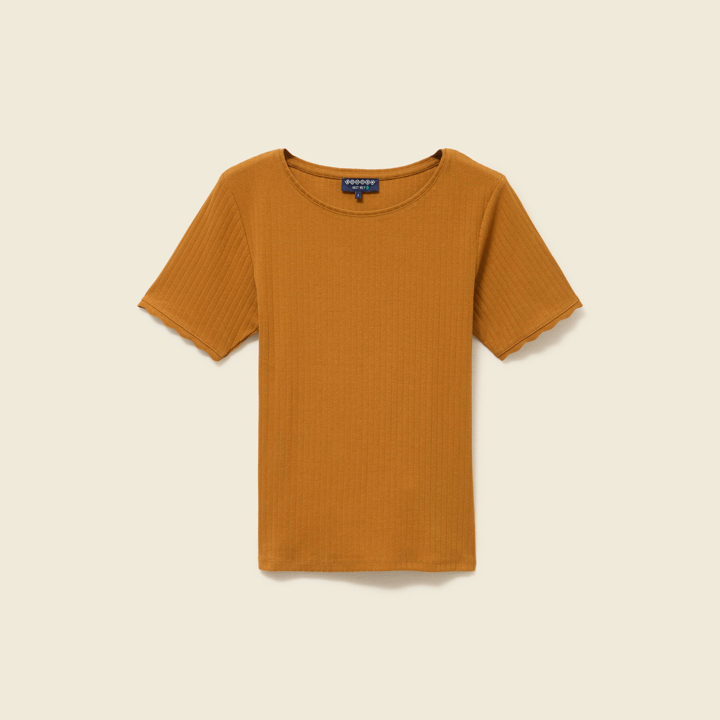 T-shirt manches courtes c&ocirc;tel&eacute; camel femme
