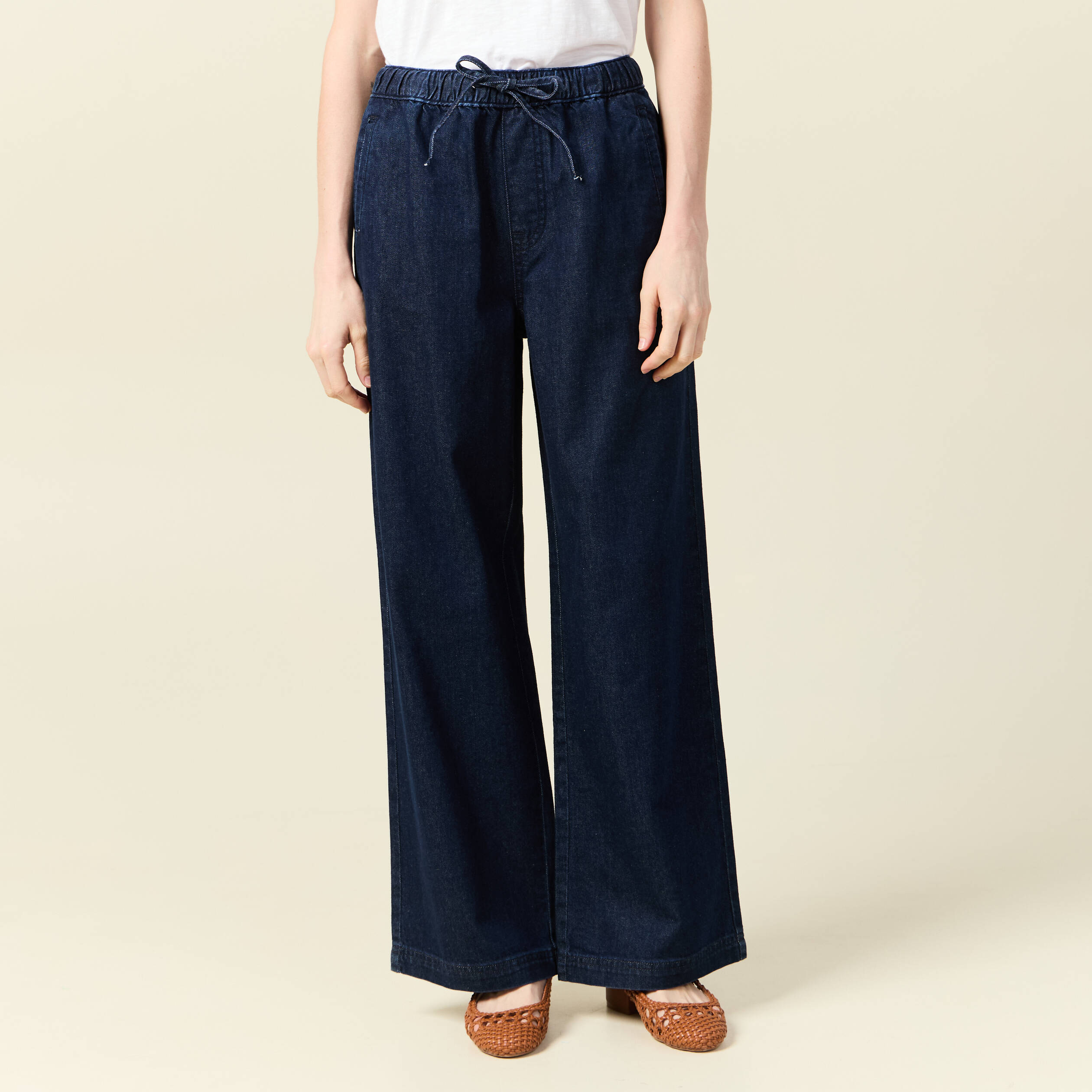 jeans jogging elastique denim brut rinse femme Jeans jogging élastiqué denim brut rinse femme