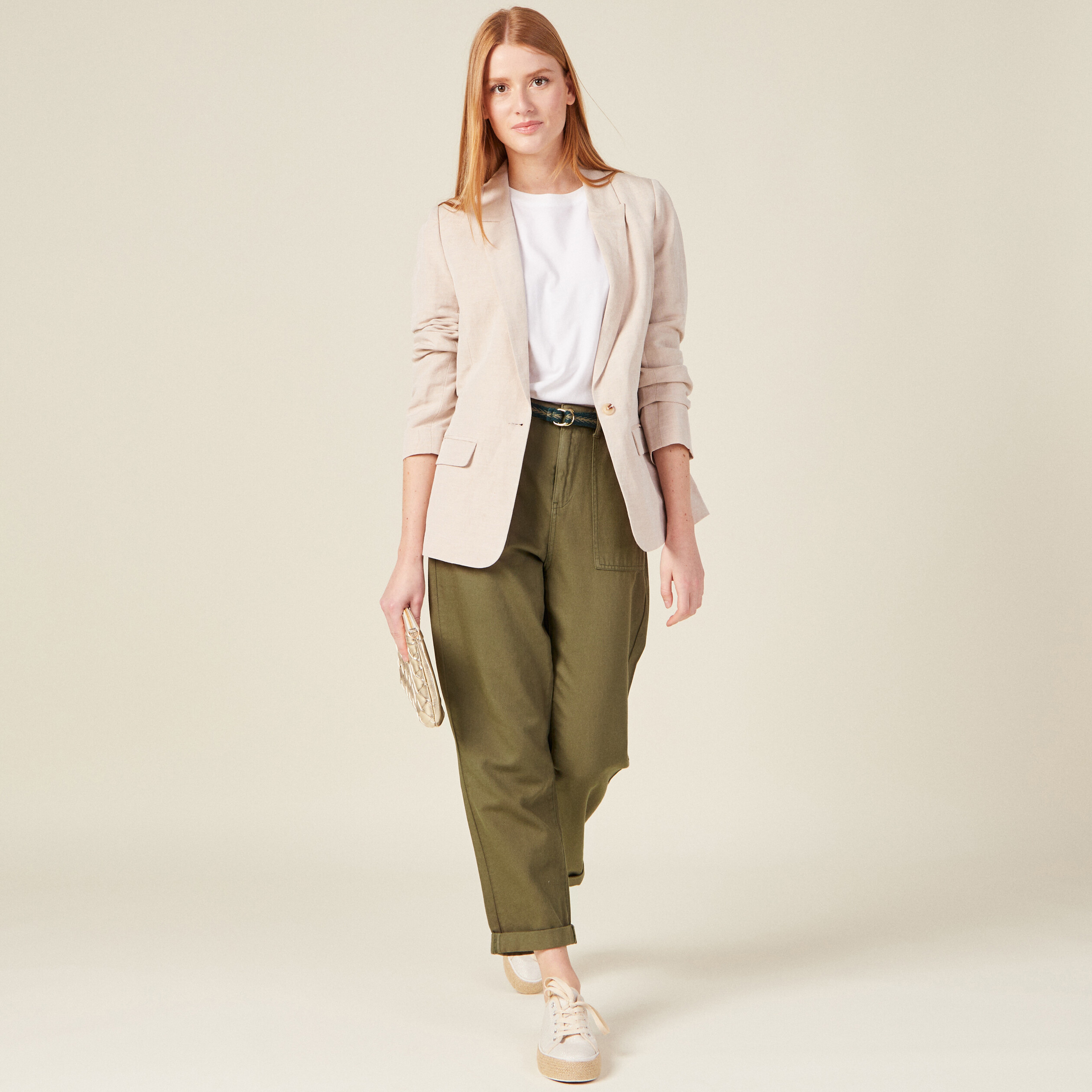 pantalon large ceinture vert kaki femme Pantalon large ceinturé vert kaki femme